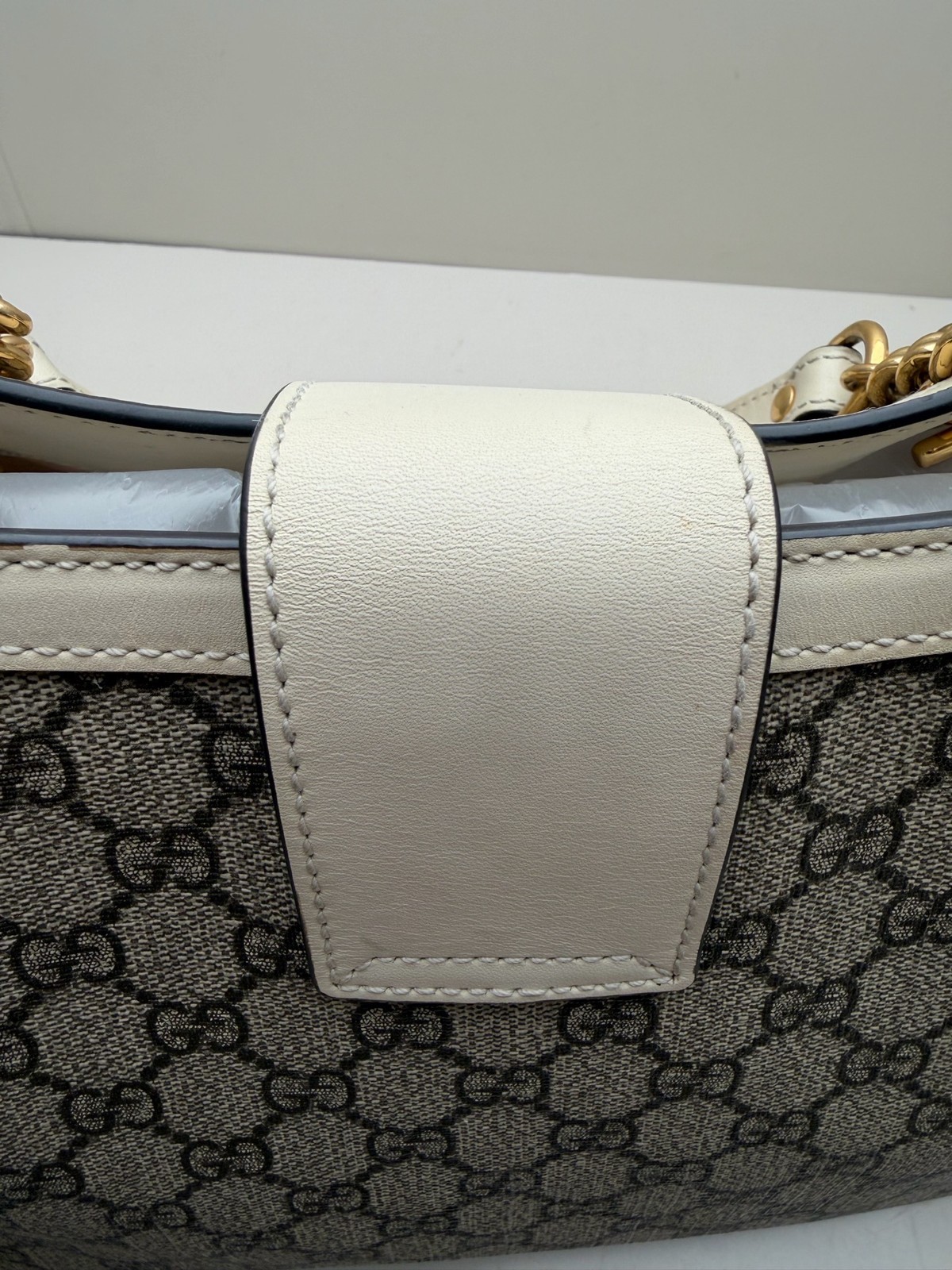Gucci Padlock Medium Beige GG Monogram White Calfskin Shoulder Tote US Ship