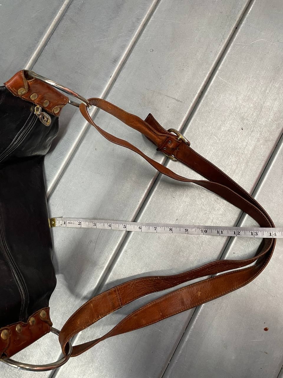 Marino Orlandi Black Leather Bag, Bucket Style with Brown Trim Hand/Shoulder Bag