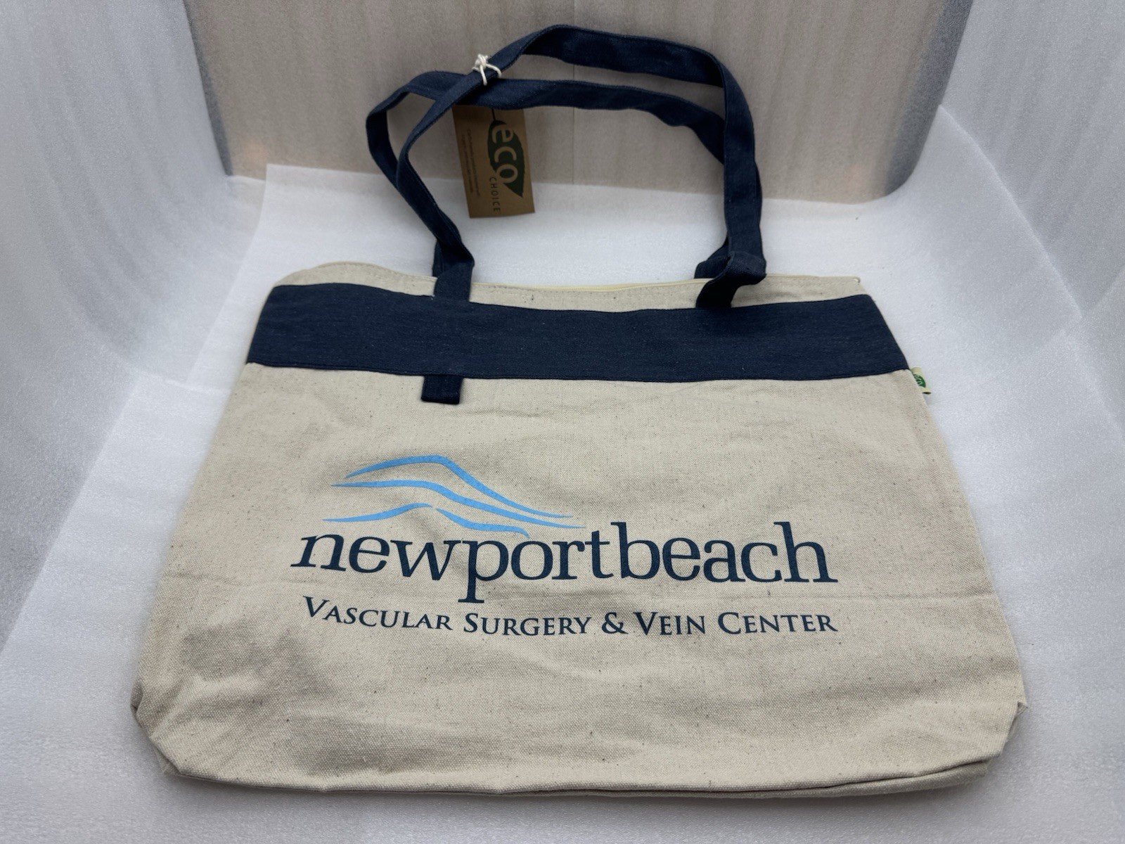 Canvas Reusable Tote Bag Eco Friendly Zippered Cotton Fabric Newport Beach NEW