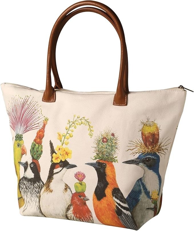 New PPD Vicki Sawyer Canvas Tote Bag ENTOURAGE Birds Multicolor Large Gift