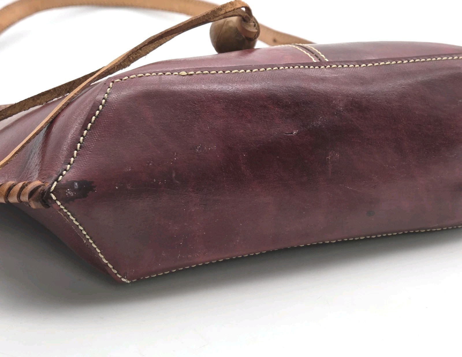 Handmade Tooled Burgundy Leather Purse Shoulder Bag Stitching Accent Western