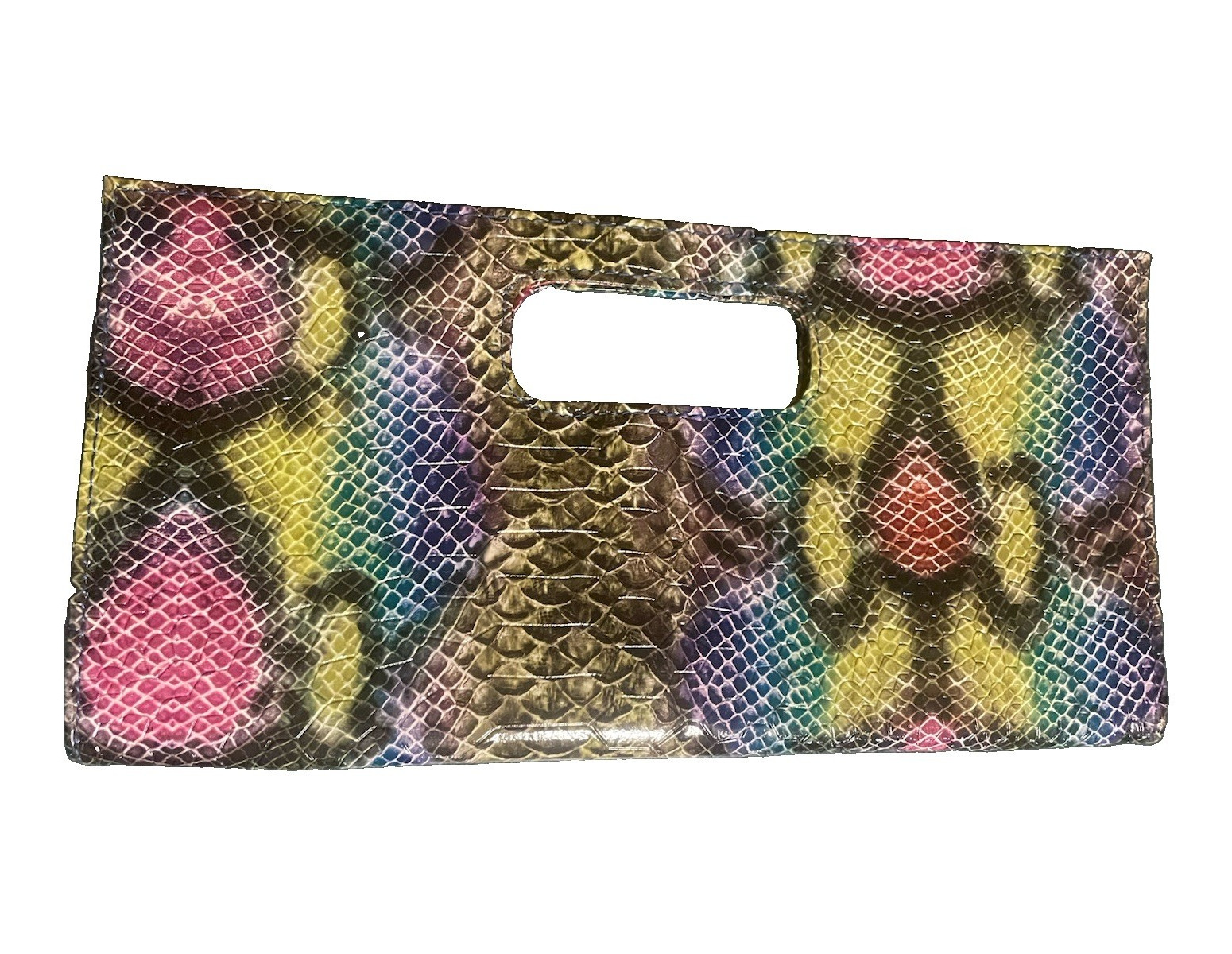 Giannini Multicolor Snake Animal Print Embossed Clutch Top Handle Snap