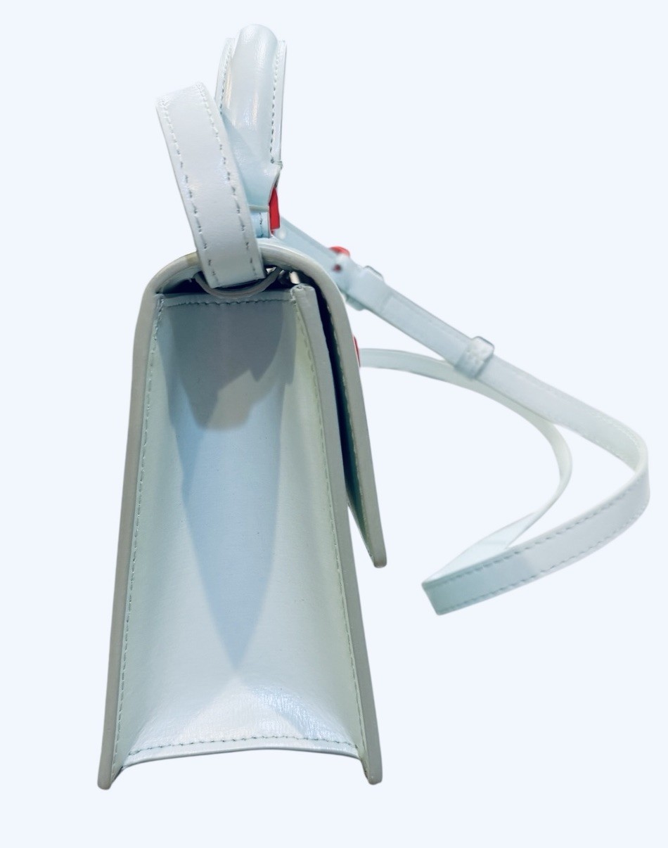 Off-White Jitney Top Handle Bag Light Blue Leather Red Arrow Logo Crossbody