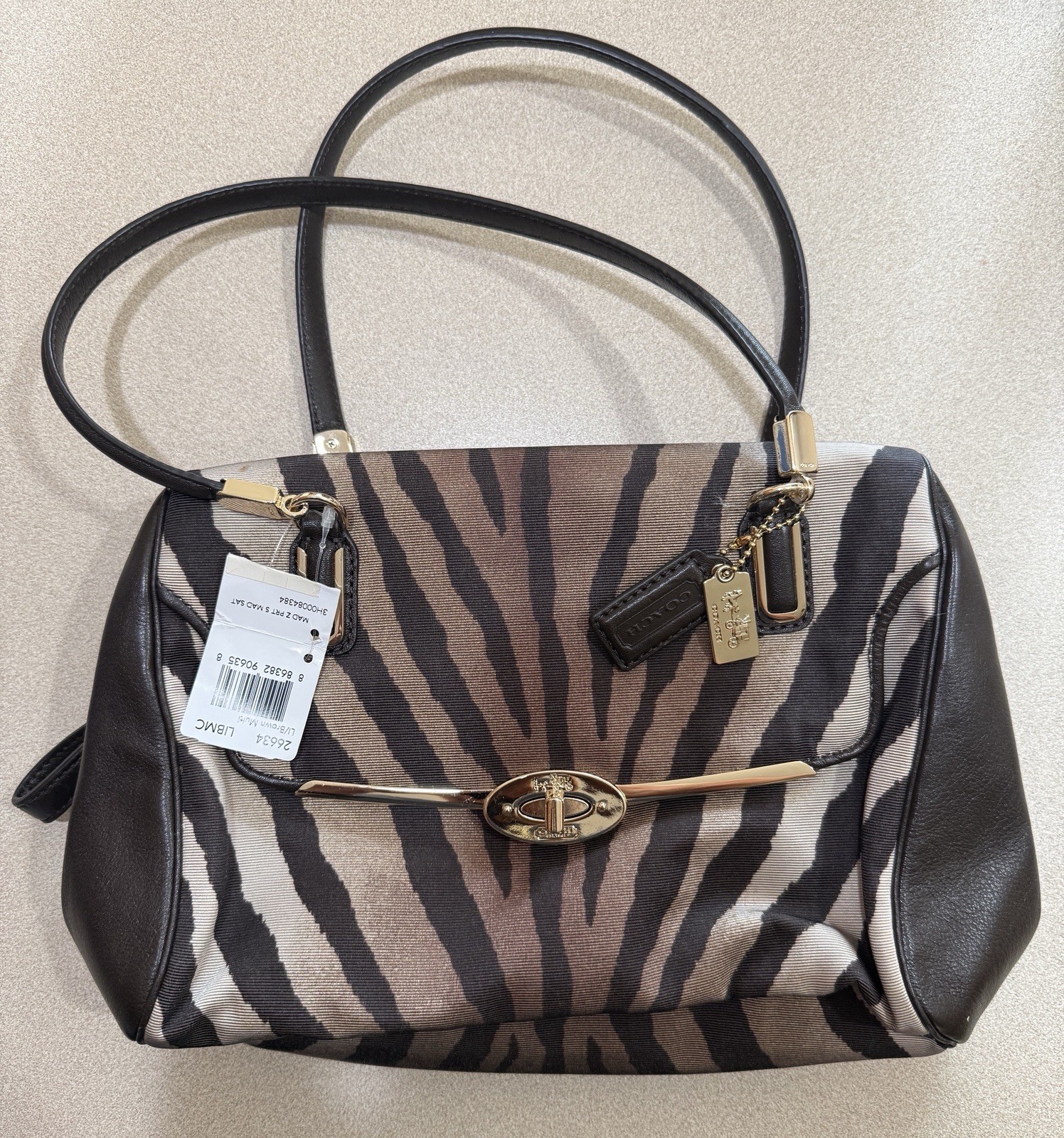 Coach Madison Zebra Print Satchel 26634 Brown Multi Handbag Purse NWT