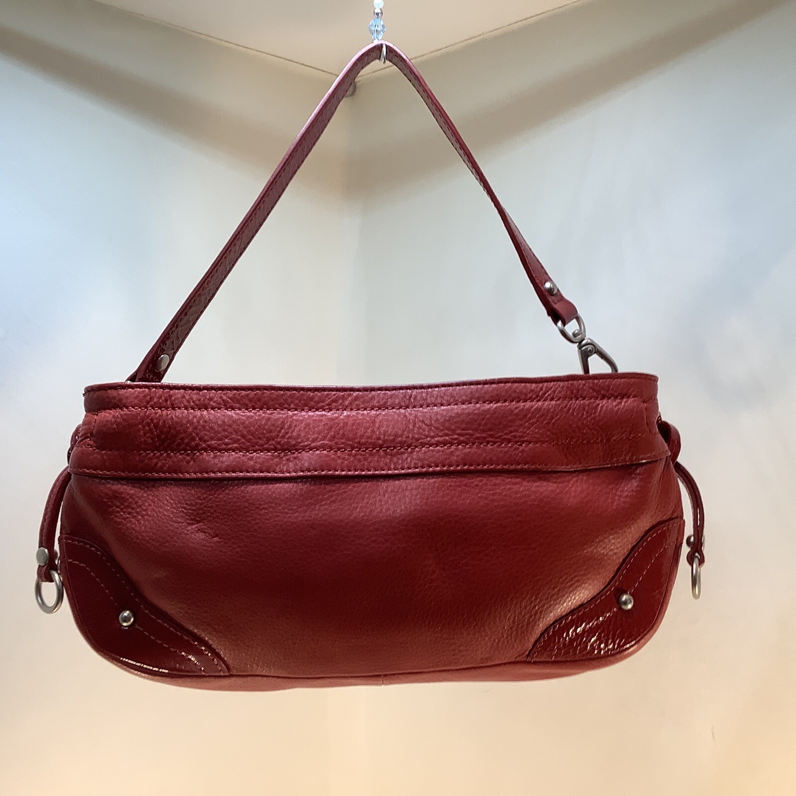 Red Small Perlina Leather Shoulder/Cluch Bag/Purse With Brushed Silver Hardware