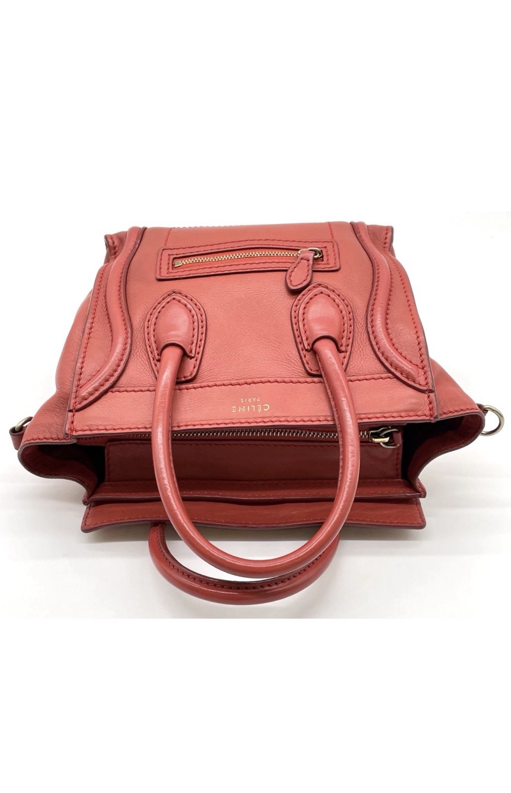 Authentic Celine Red Leather Luggage Nano Shopper 2way Handbag With dust bag