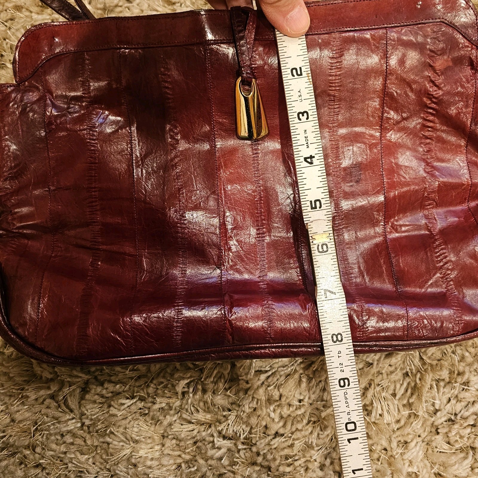 Vintage Genuine Eel Skin Leather Shoulder Bag Oxblood -Made In Korea B85