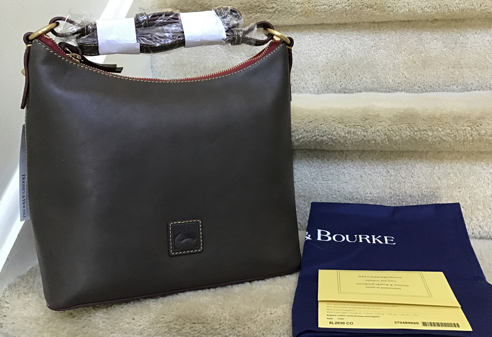 Dooney & Bourke Florentine Leather Hobo Shoulder Bag Purse in CHARCOAL GRAY