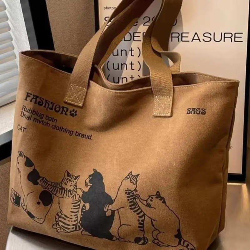 Women’s Canvas Tote Bag Fashionable Spacious Durable Shoulder Bag with Zipper