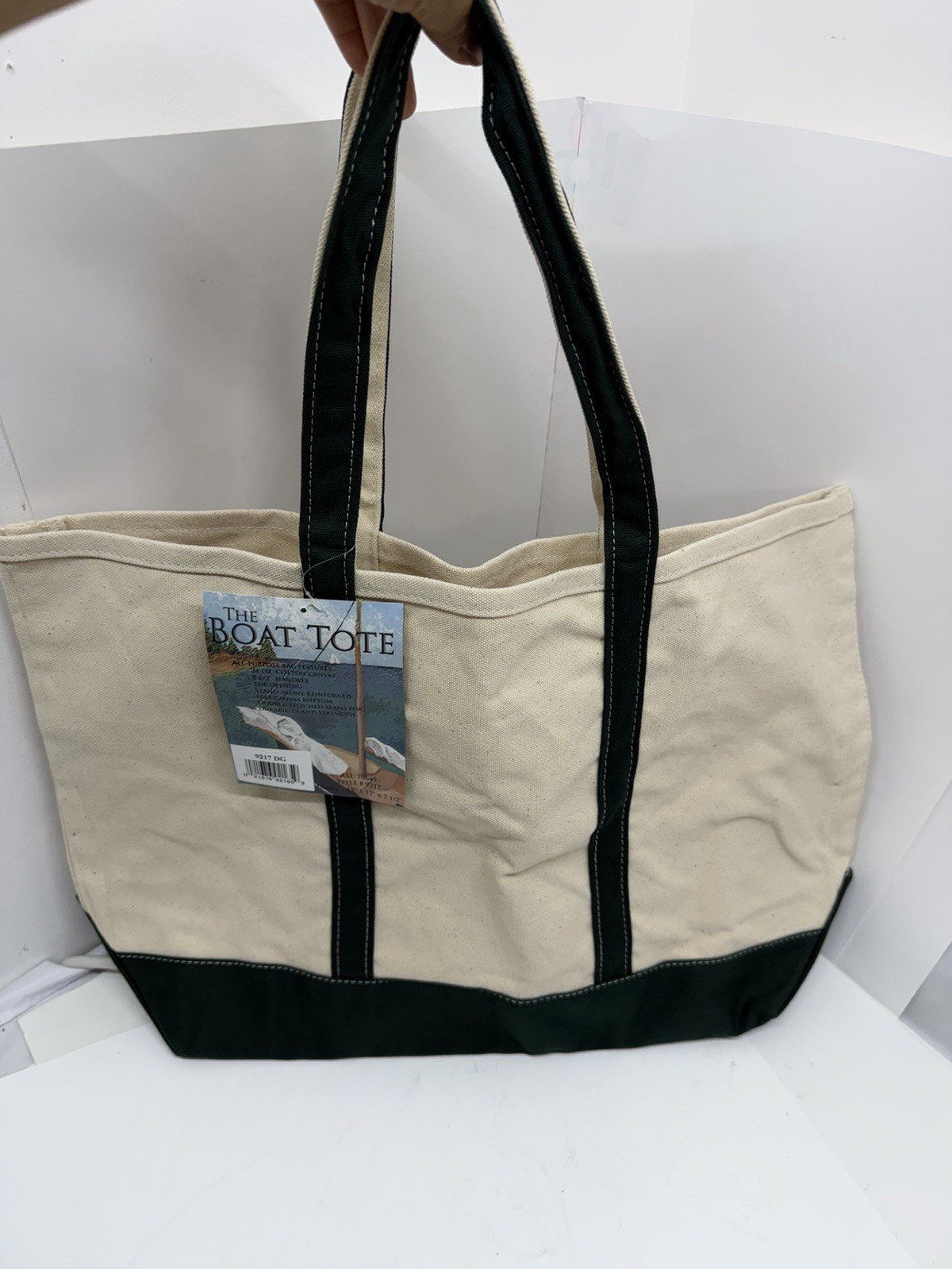 Large Canvas Boat Tote Bag Natural Green Open Top Heavy Duty Shopping Beach