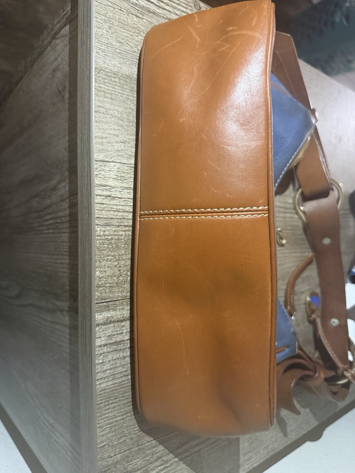 Dooney & Bourke Blue/Brown Pebbled Shoulder Bag Zip Closure Detachable Strap