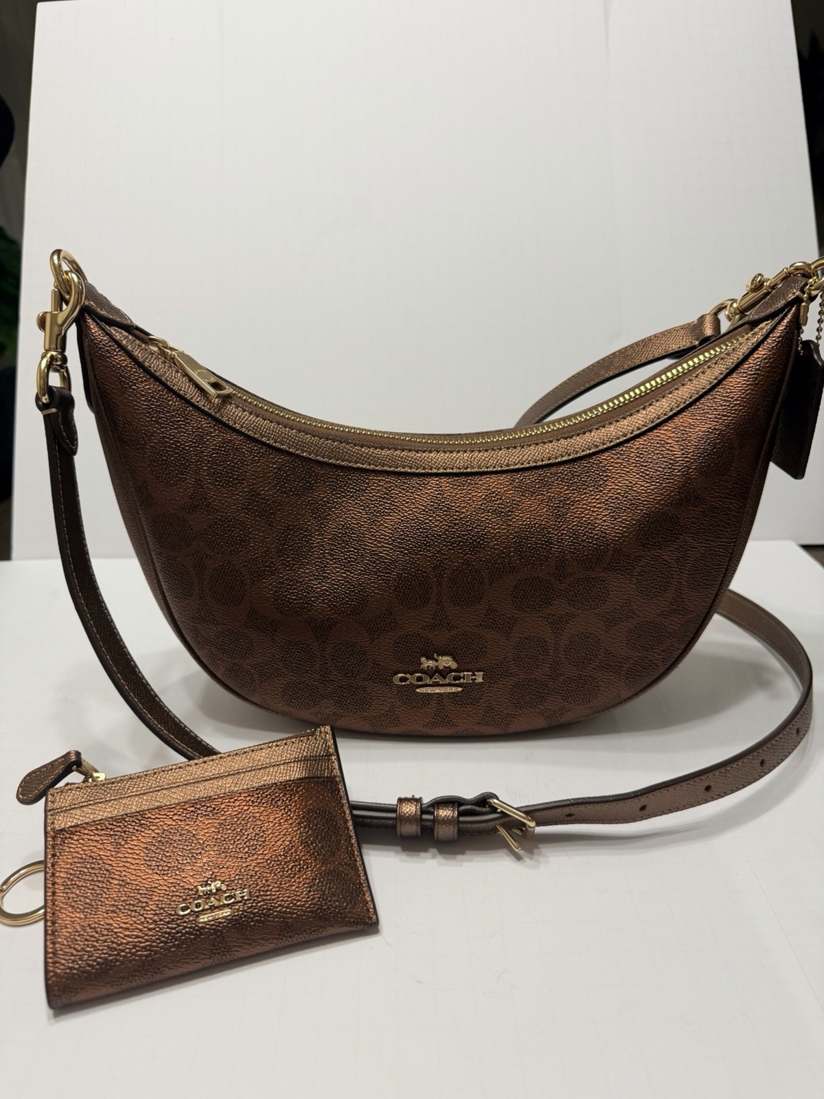 Coach Aria Shoulder Bag In Signature Canvas Brown/Copper With Matching Wallet