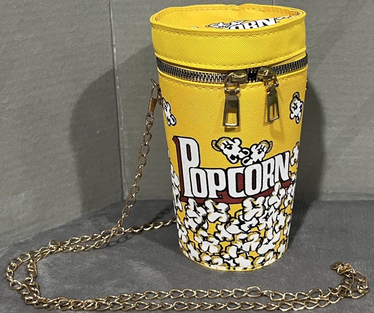Popcorn Bucket Bag Purse Crossbody Chain Movie Date Deluxe Novelty Collectible