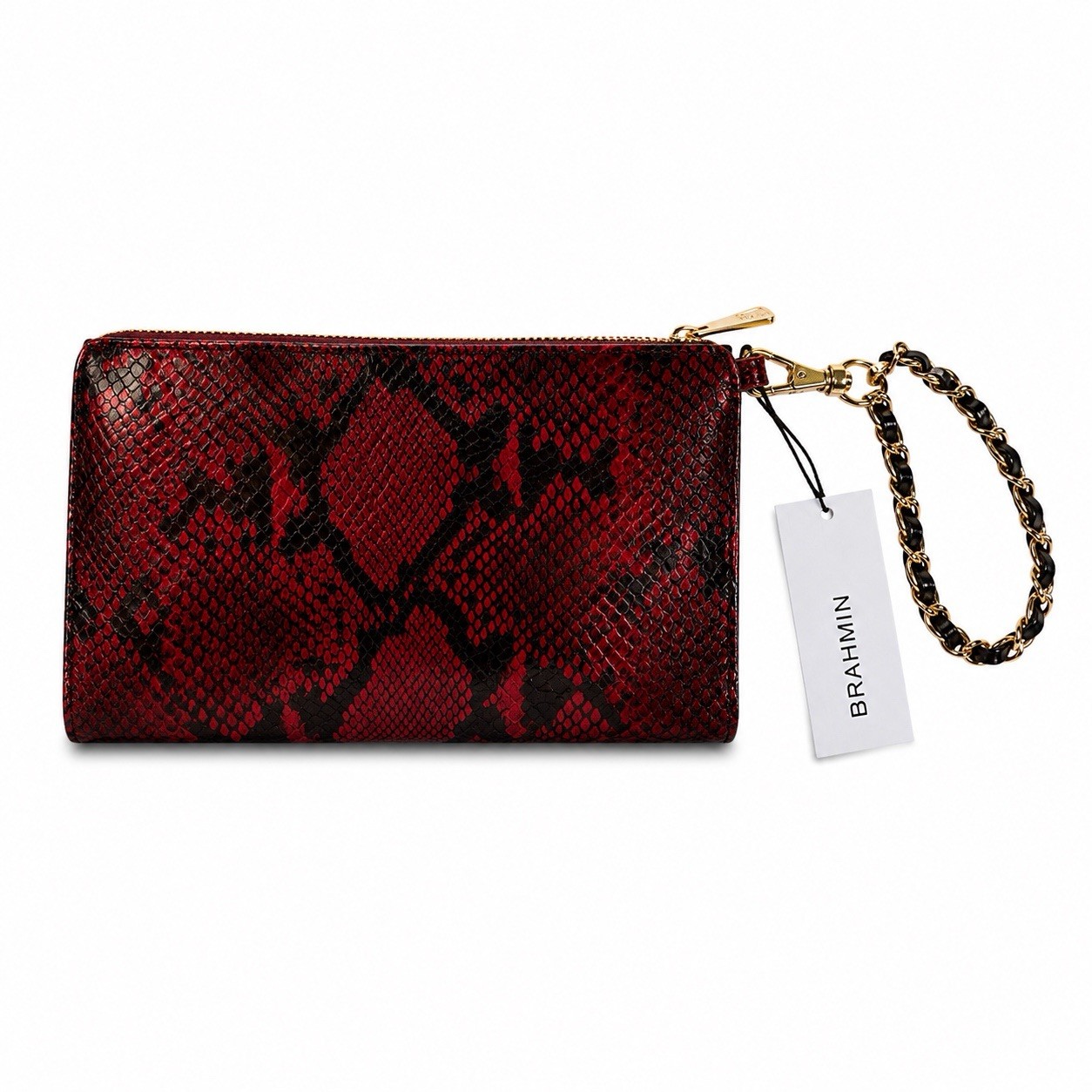 Brahmin Daisy Red Grandeur Embossed Leather Crystal Studded Wristlet NWT