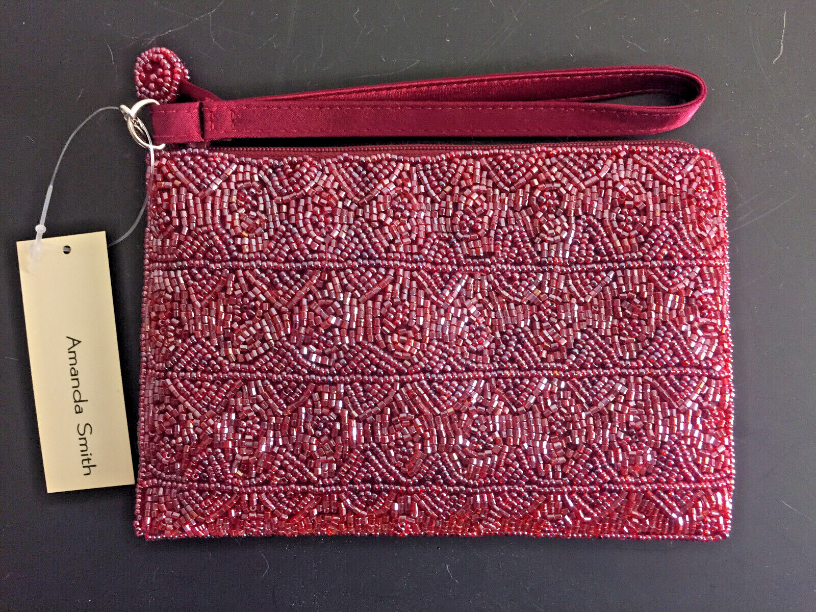 Amanda Smith Cranberry Beaded Clutch 7×5 inches