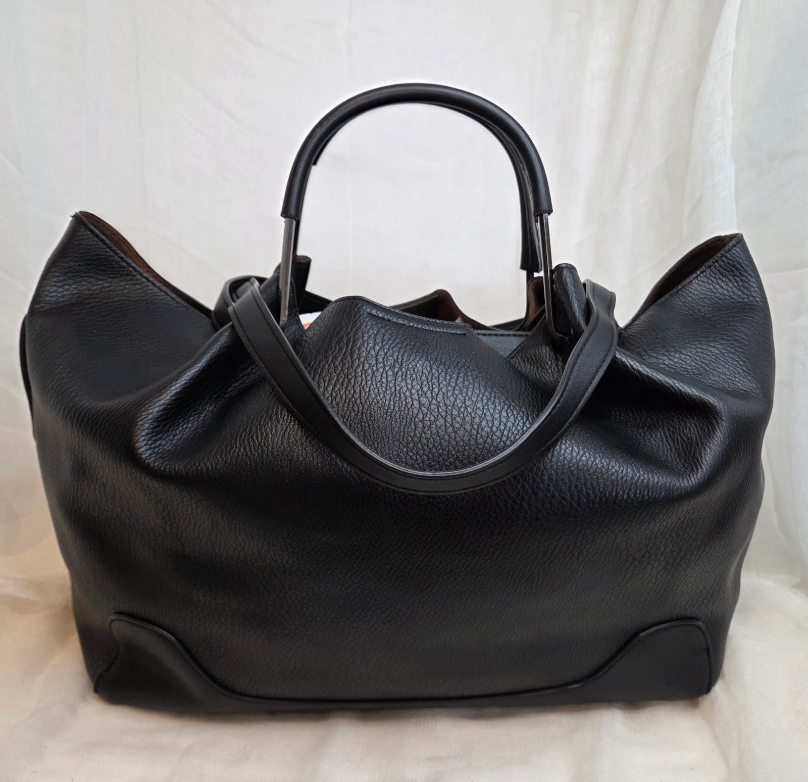 Sondra Roberts Squared Vegan Leather Tote Satchel Black Shoulder/Hand Bag Purse