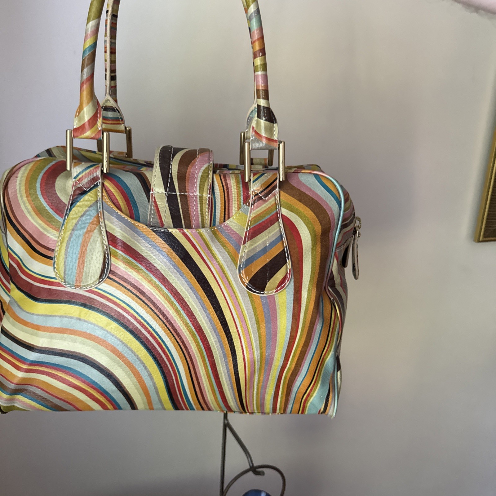 Paul Smith Classic Multicolour Swirl Leather Push Lock Shoulder Bowler Handbag