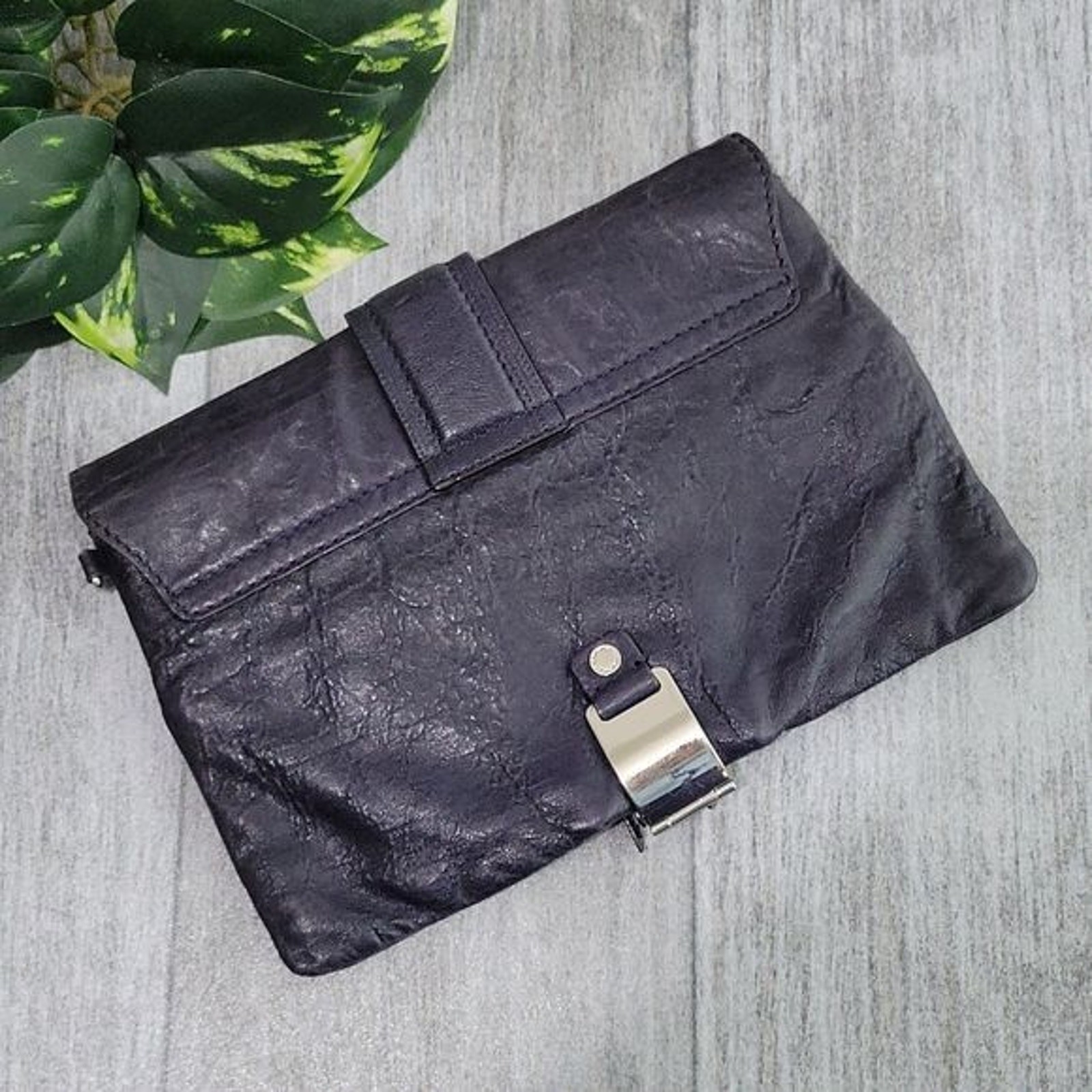 Jill Stuart Deep Navy Lamb Leather Clutch Bag