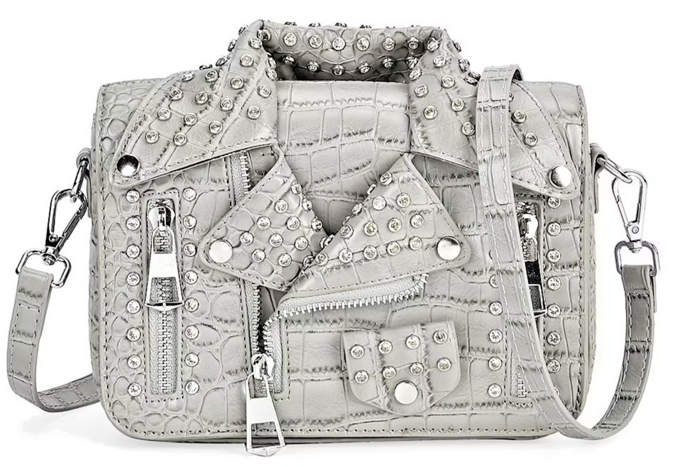 Gray Crocodile Embossed Faux Leather Crossbody Jacket Bag with Shoulder Strap