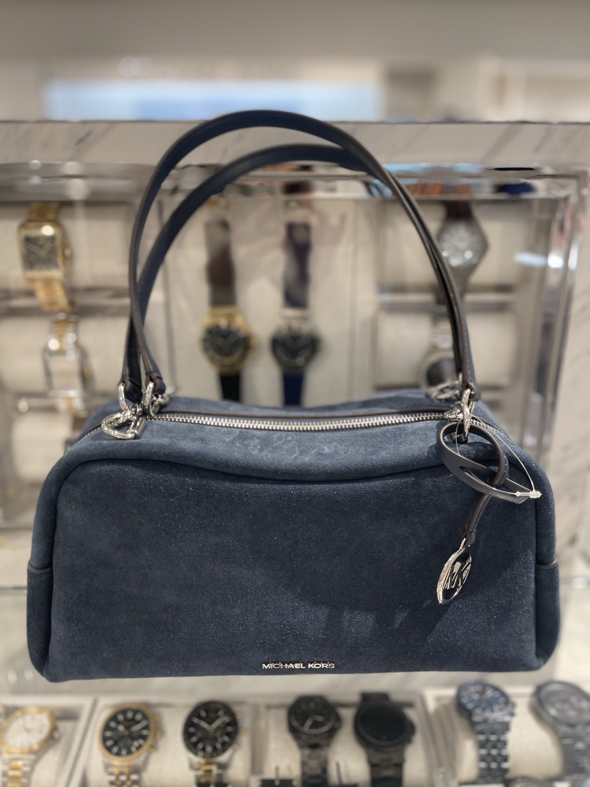 MICHAEL KORS Cecily Medium Suede Shoulder Bag NWT Navy