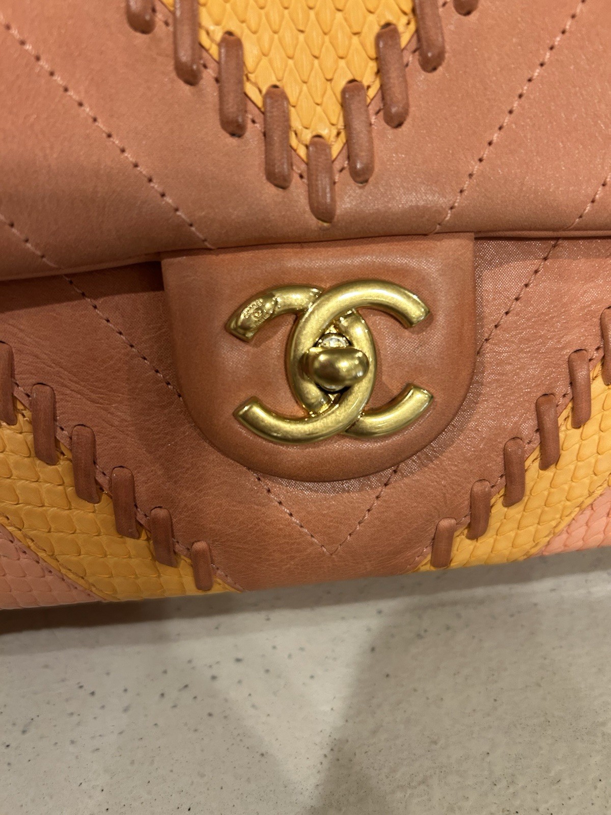 Chanel Python Chevron Flap Bag