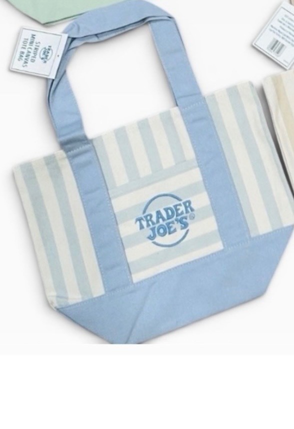 Trader Joe’s Summer Striped Mini Blue Tote – 1 Blue Tote Only