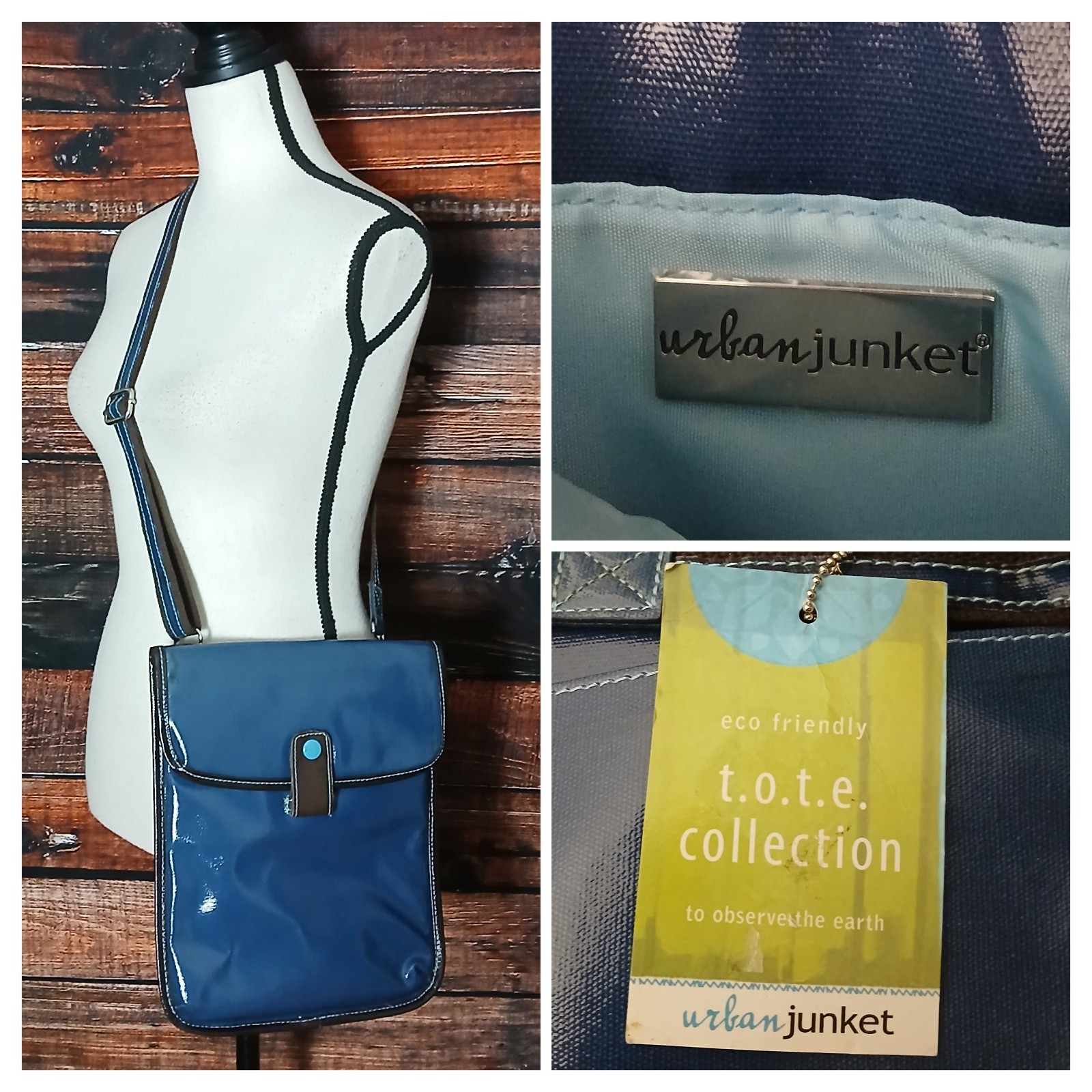 Urban Junket Purse Crossbody Bag Adjustable Strap Eco Friendly Recycled Blue NWT