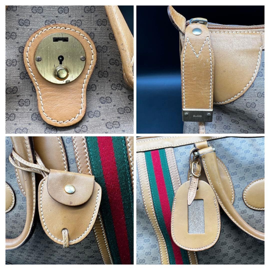 GUCCI Micro GG Sherry Line PVC Boston Bag Large Brown Authentic Vintage
