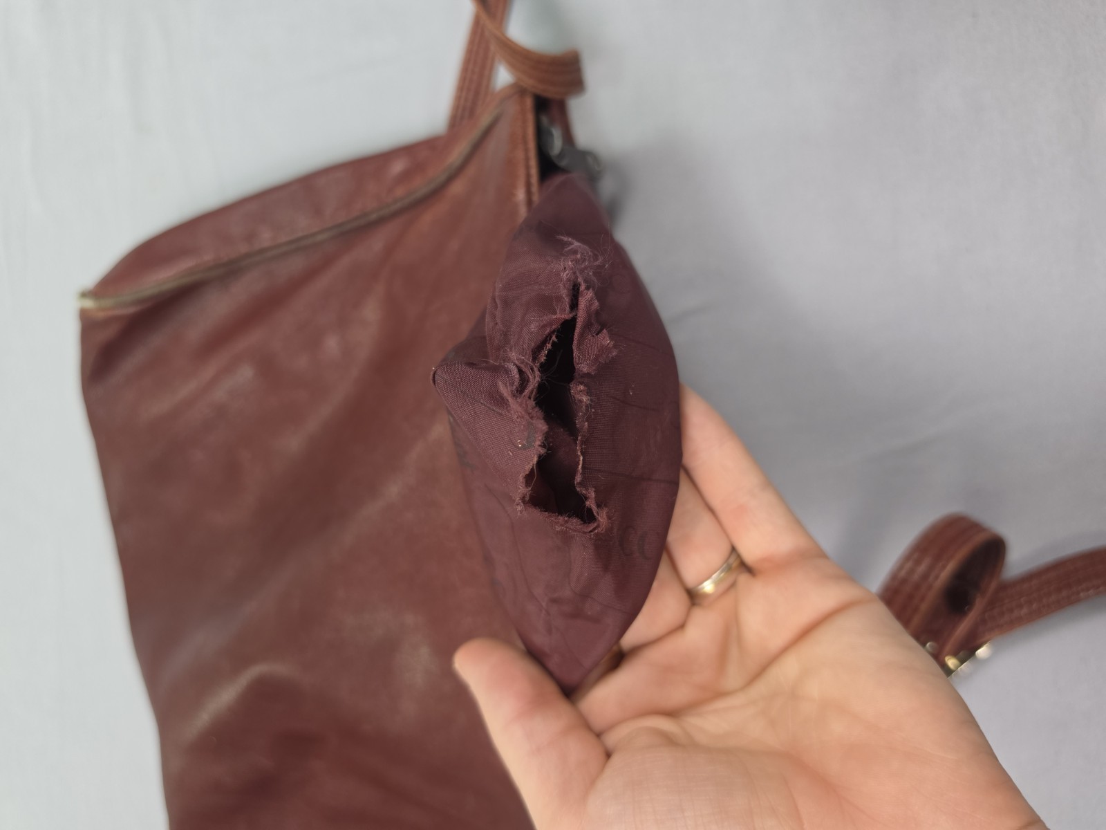 Vintage Red-Brown Leather Crossbody Bag Adjustable Strap Genuine Leather AS-IS