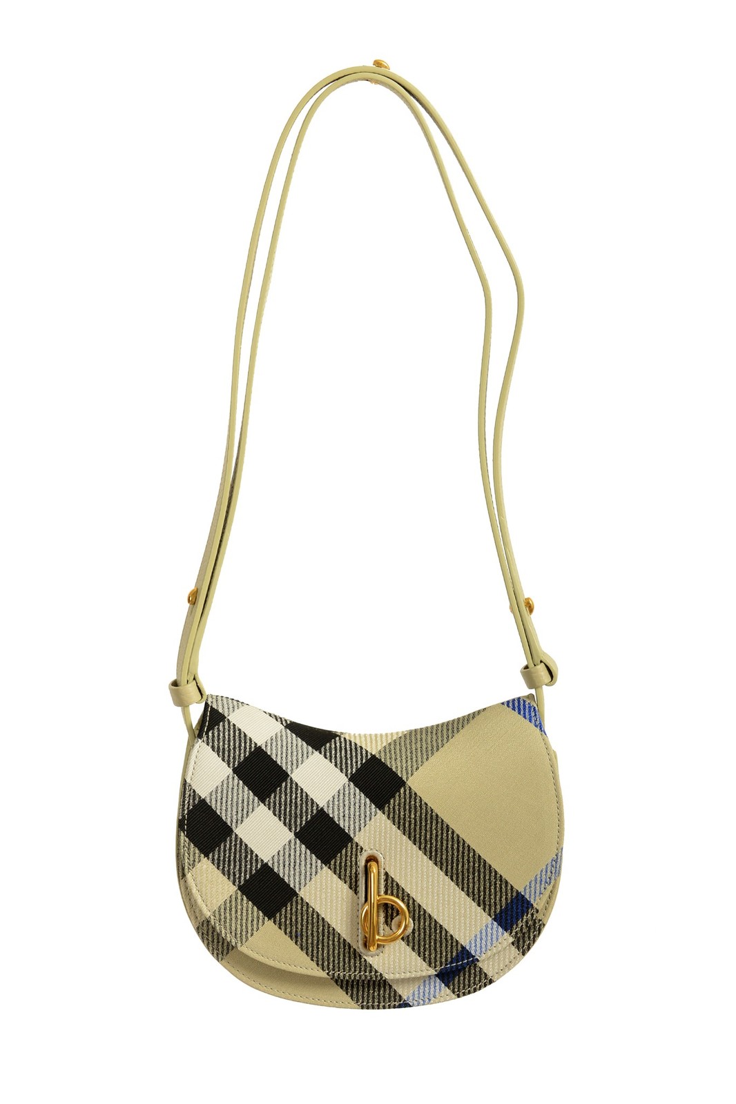 Burberry “Mn Rocking Horse” Leather & Canvas Black Plaid Handbag Shoulder Bag