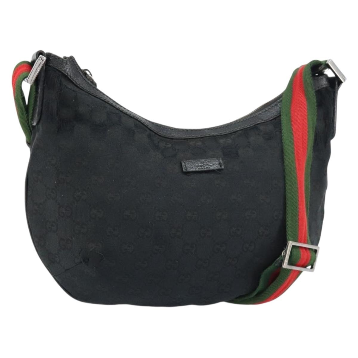 GUCCI GG Canvas Shoulder Bag Black Silver 181092 Auth bs31680