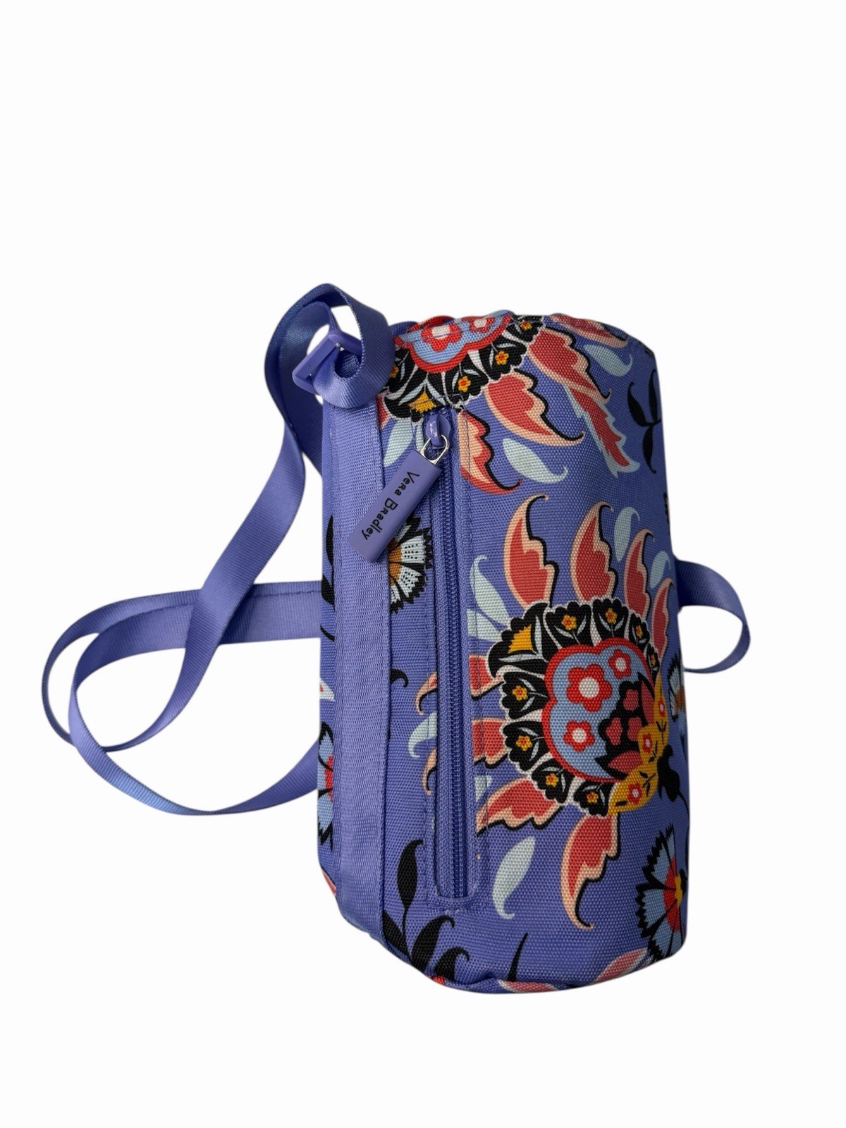 Vera Bradley Water Bottle Holder Crossbody Bag Purple Mural Garden Zip Pocket