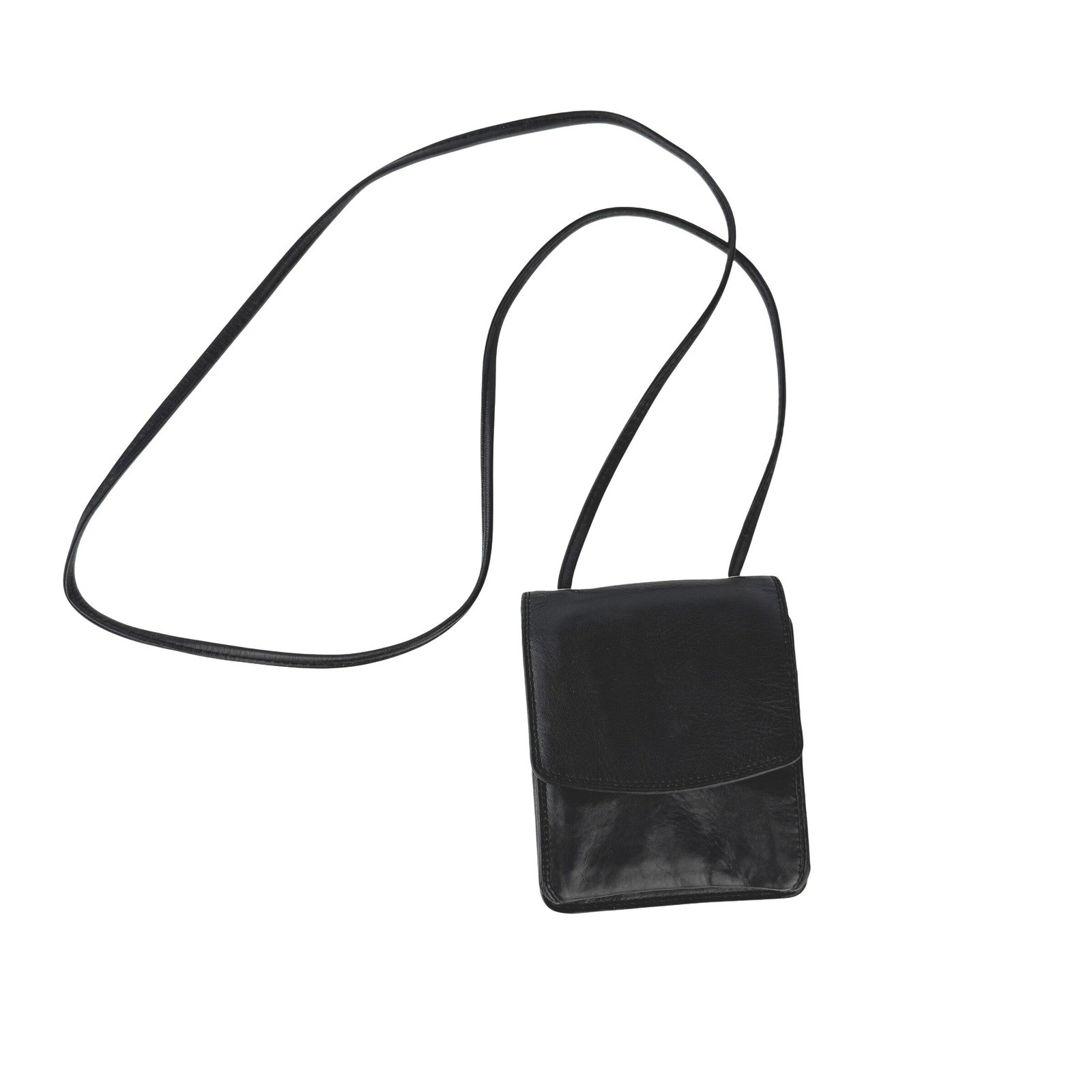 DEREK ALEXANDER Black Leather Mini Crossbody Wallet Belt Bag Travel Neck Pouch