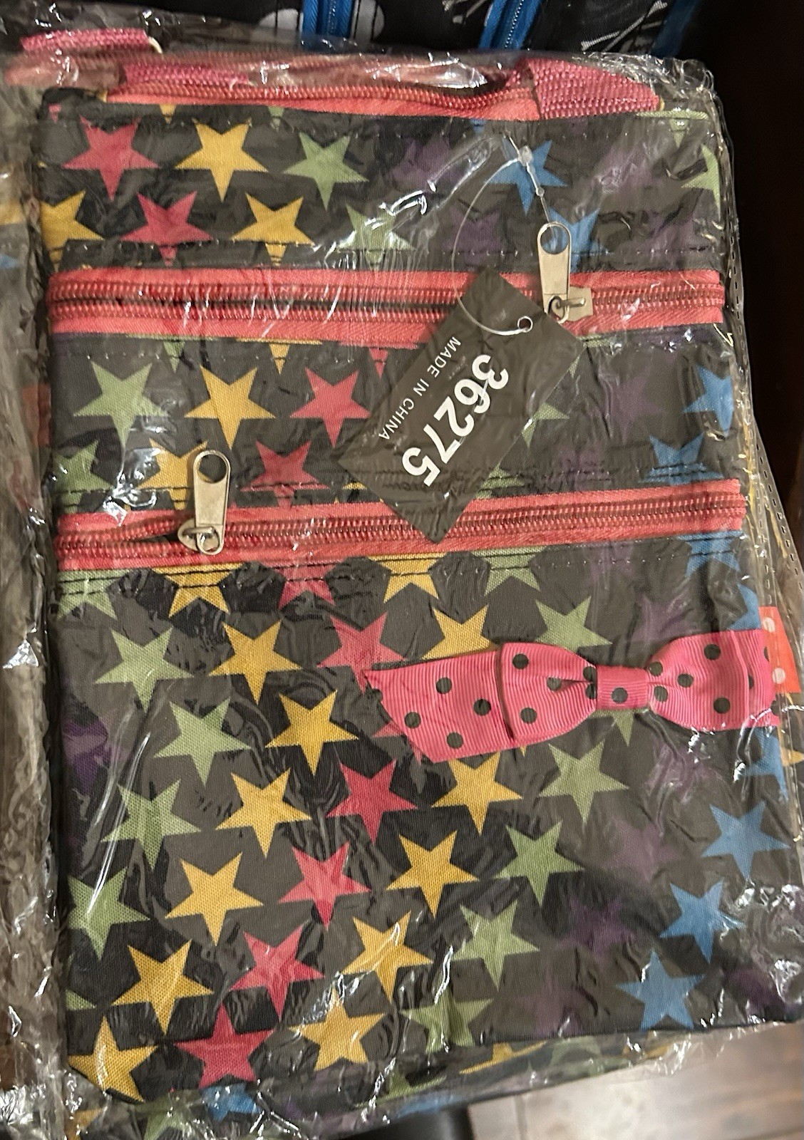 Stars With Bow Crossbody Bag Purse Handbag Triple Zippered Custom Fabric