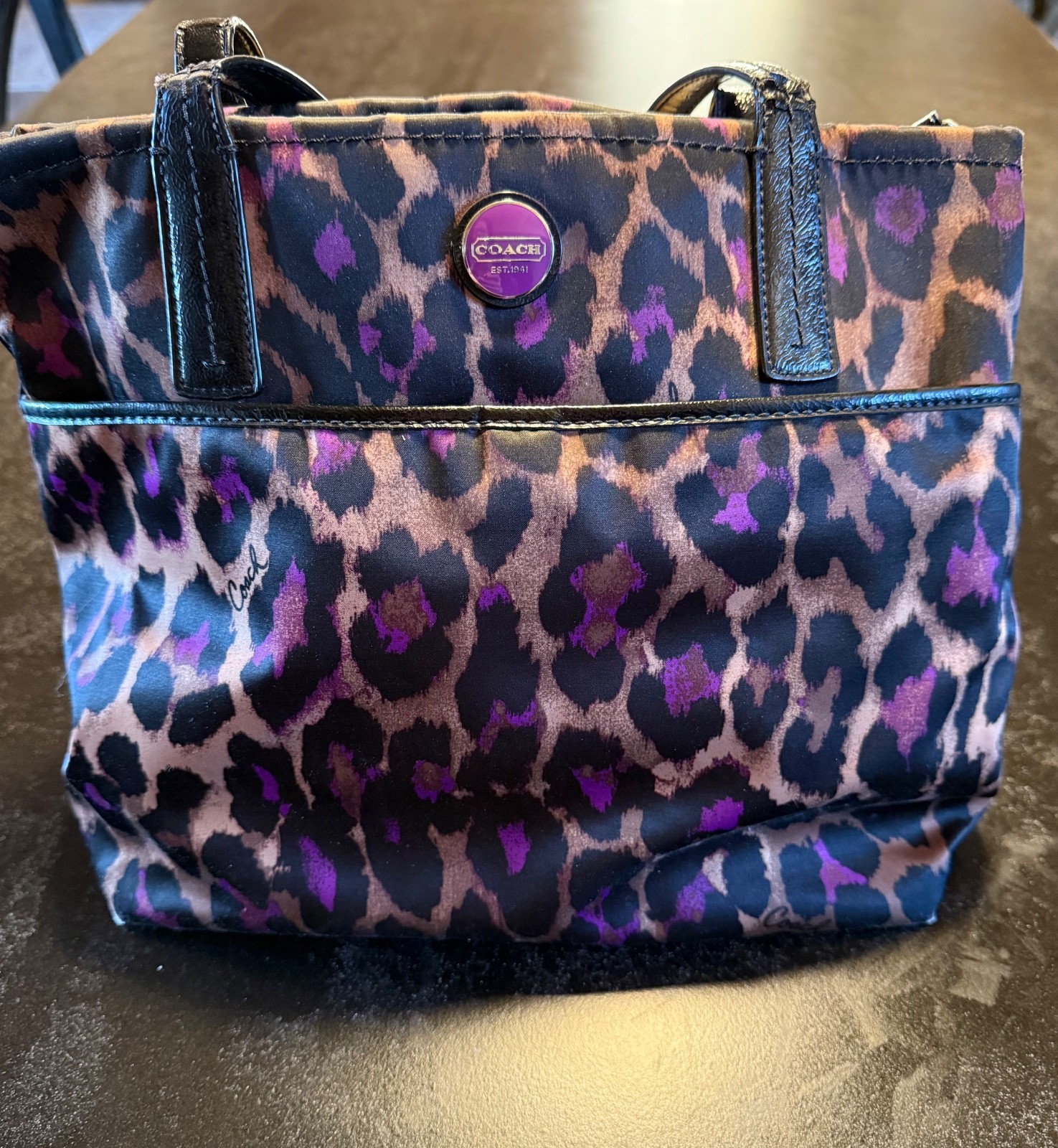 Coach Ocelot Leopard Print Shoulder Bag Brown Black Purple Women’s Designer