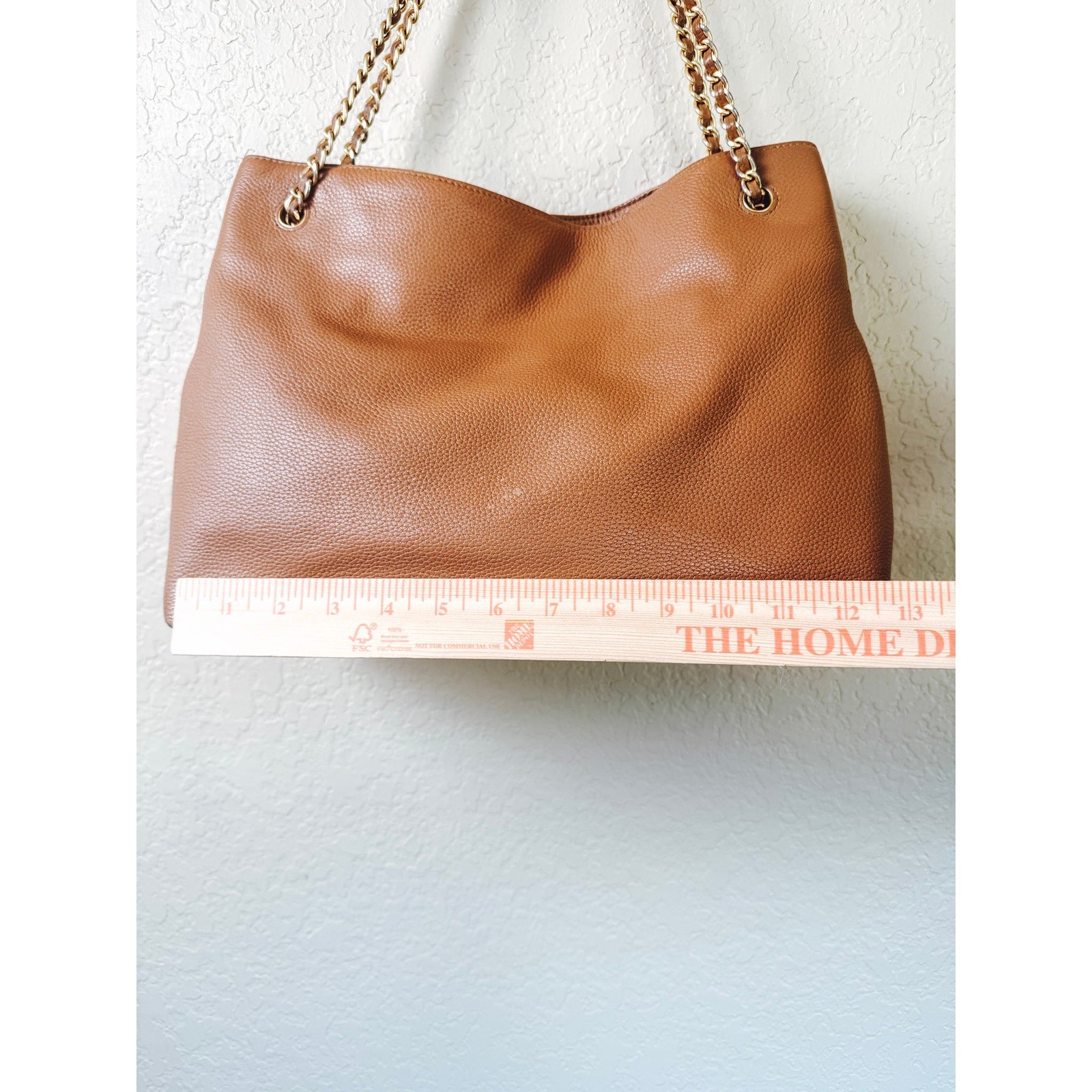 Tory Burch Amanda Large Tote Pebbled Leather Chain Shoulder Bag Camel Tan