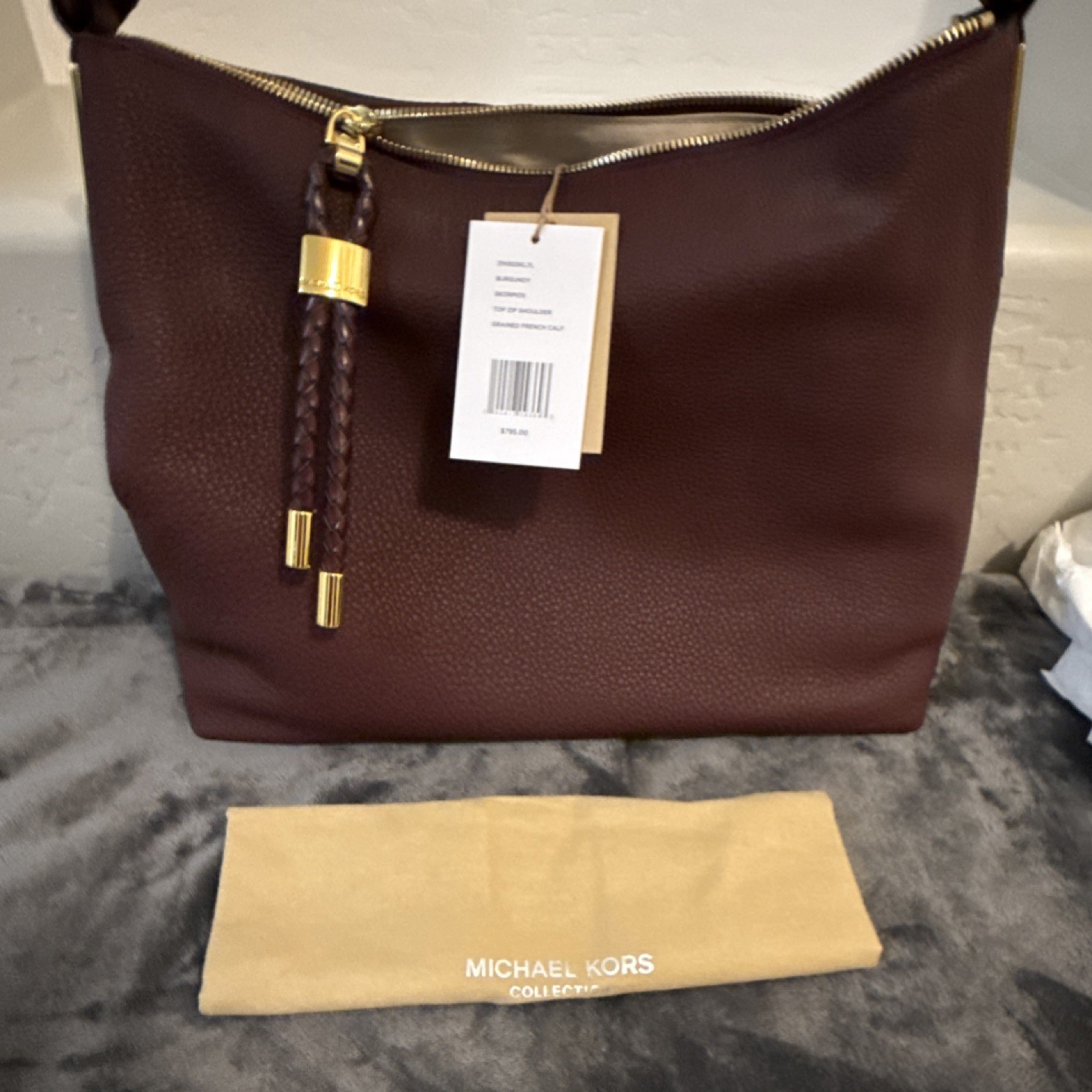 Michael Kors Collection Skorpios Burgundy Shoulder Bag Braided Handle Gold Hrdwr