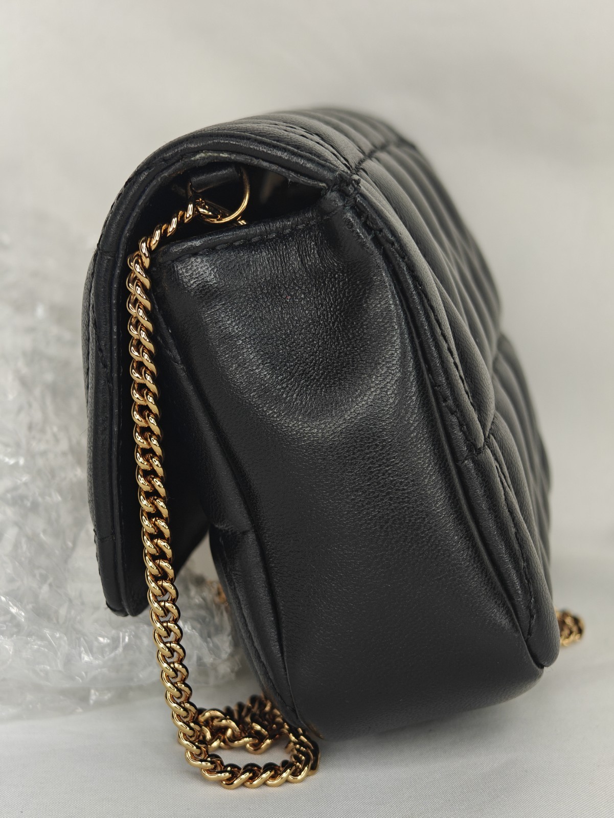 Versace Virtus Quilted Nappa Leather Mini Crossbody Bag Black w/ Gold Chain