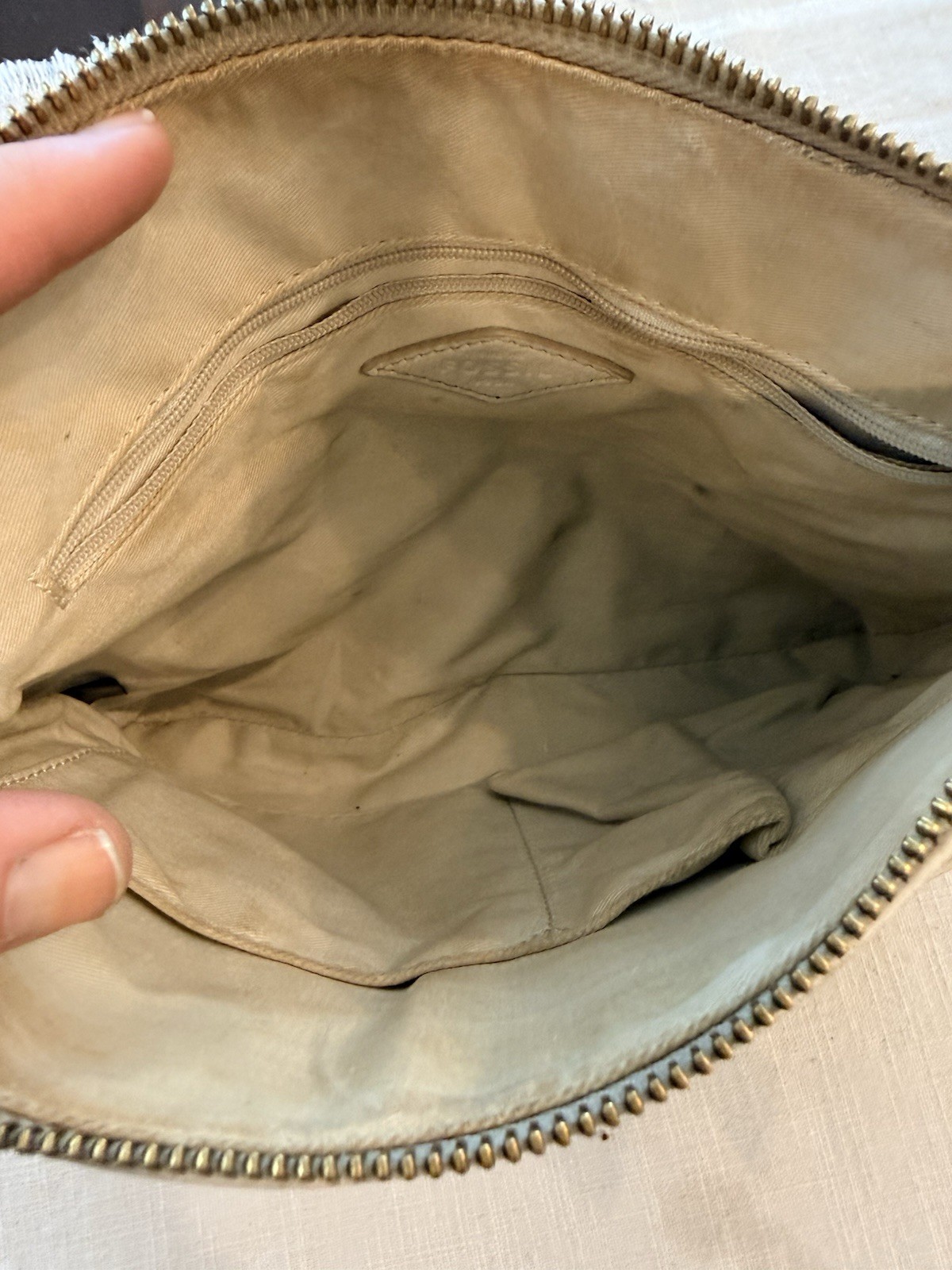 Fossil Corey Leather Crossbody Shoulder Purse Woven Boho Bag Beige Tan Western