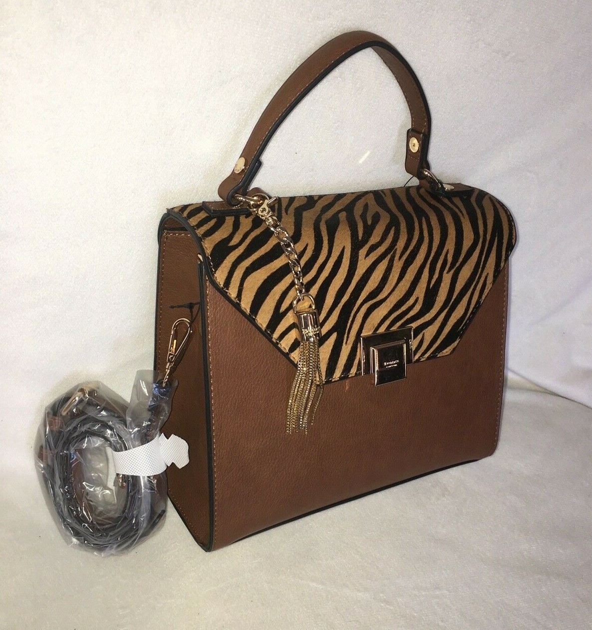 Dune London Animal Print Satchel W Calf Hair Trim Handbag Purse new