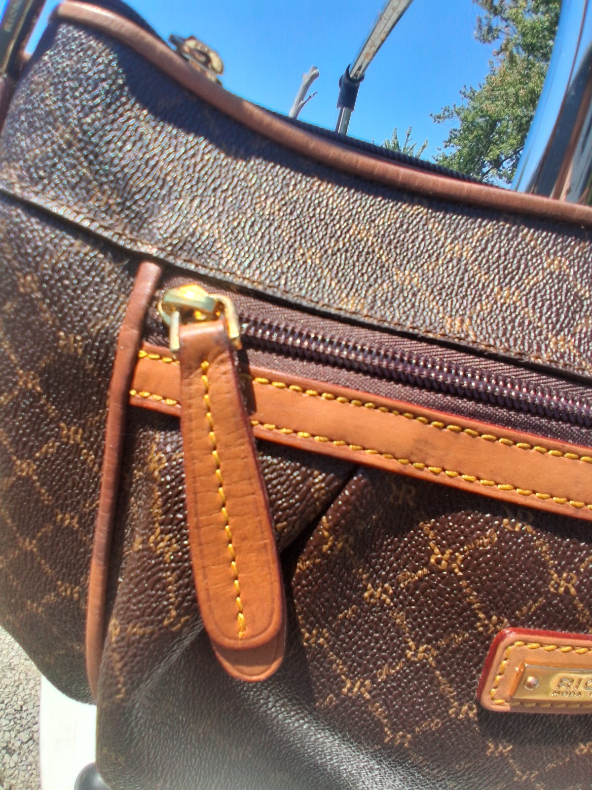 Rioni Brown Logo Shoulder Bag, Zip Top, Gold Hardware, Inner/Outer Pockets