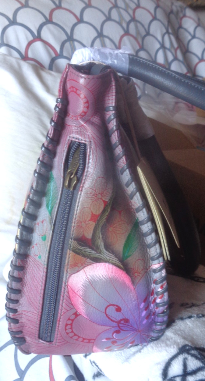 Anuschka Hand Painted Leather Whipstitch Double Handle Bag ~ NWT