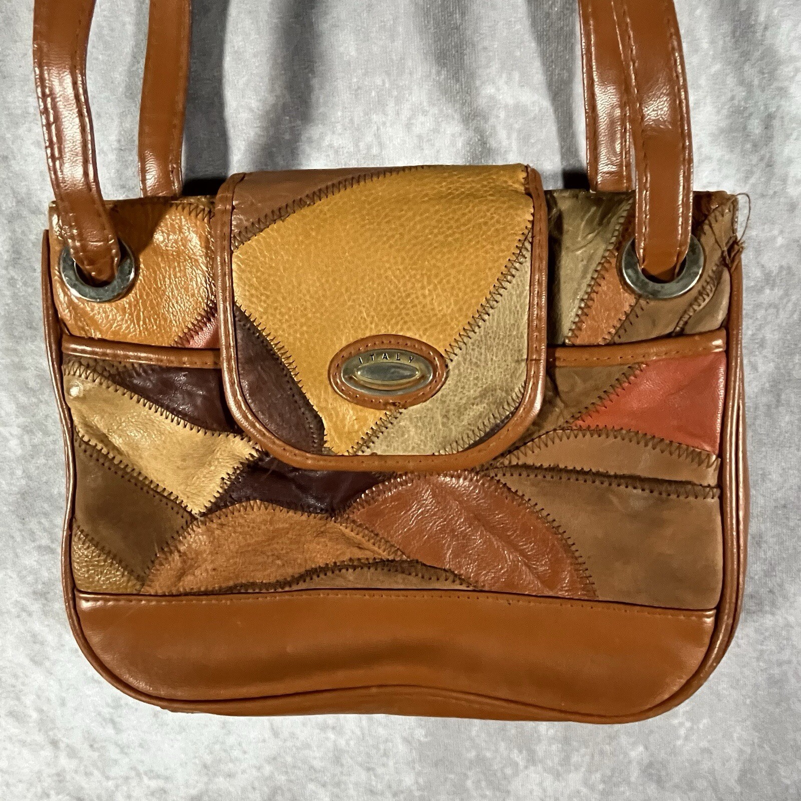 Italy Leather Patchwork Purse Shoulder Bag Approx 10.5 X 8 X 3 Inch Boho Hippie