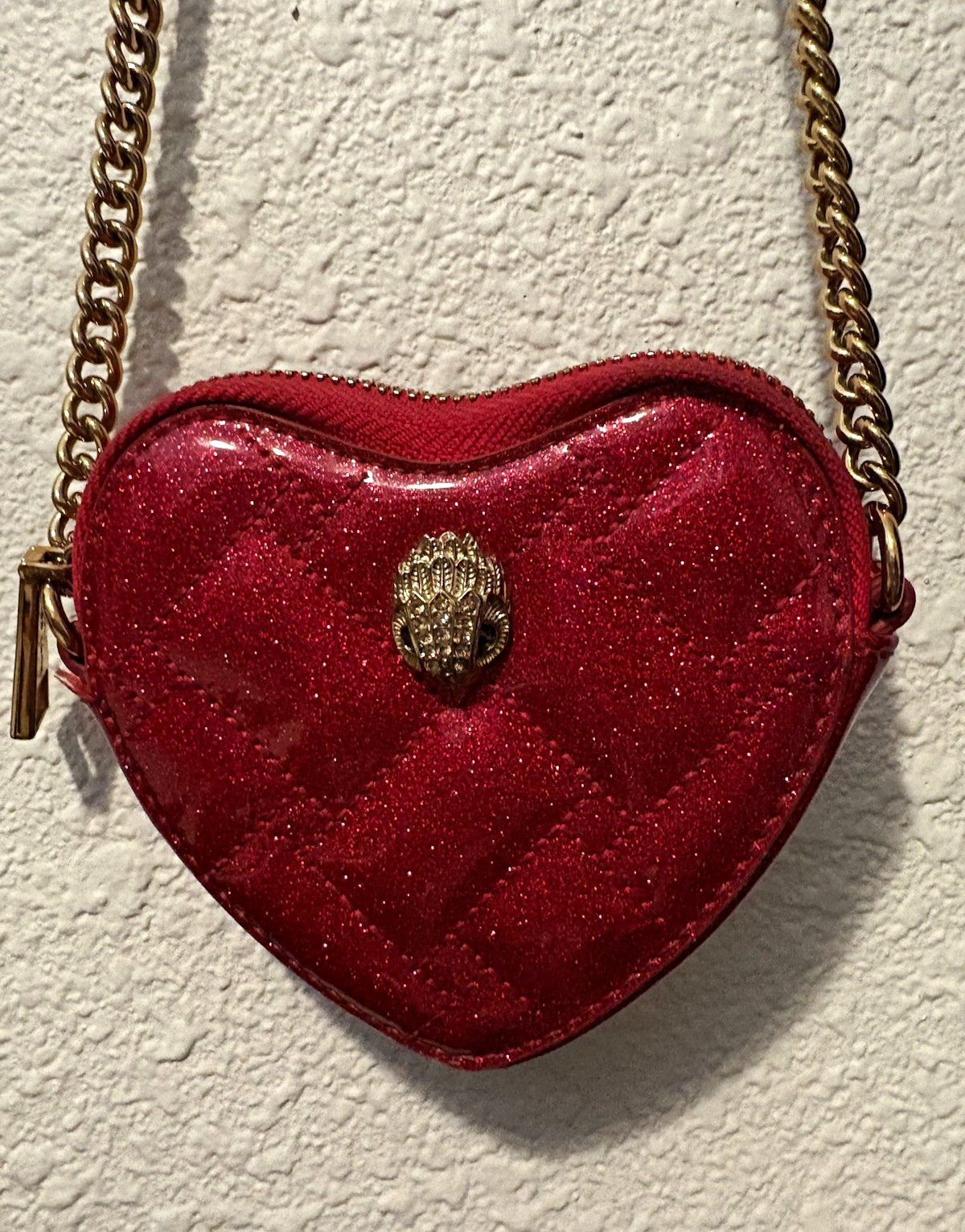 Kurt Geiger Red Quilted Heart Mini Crossbody Bag Gold Chain Strap Zip