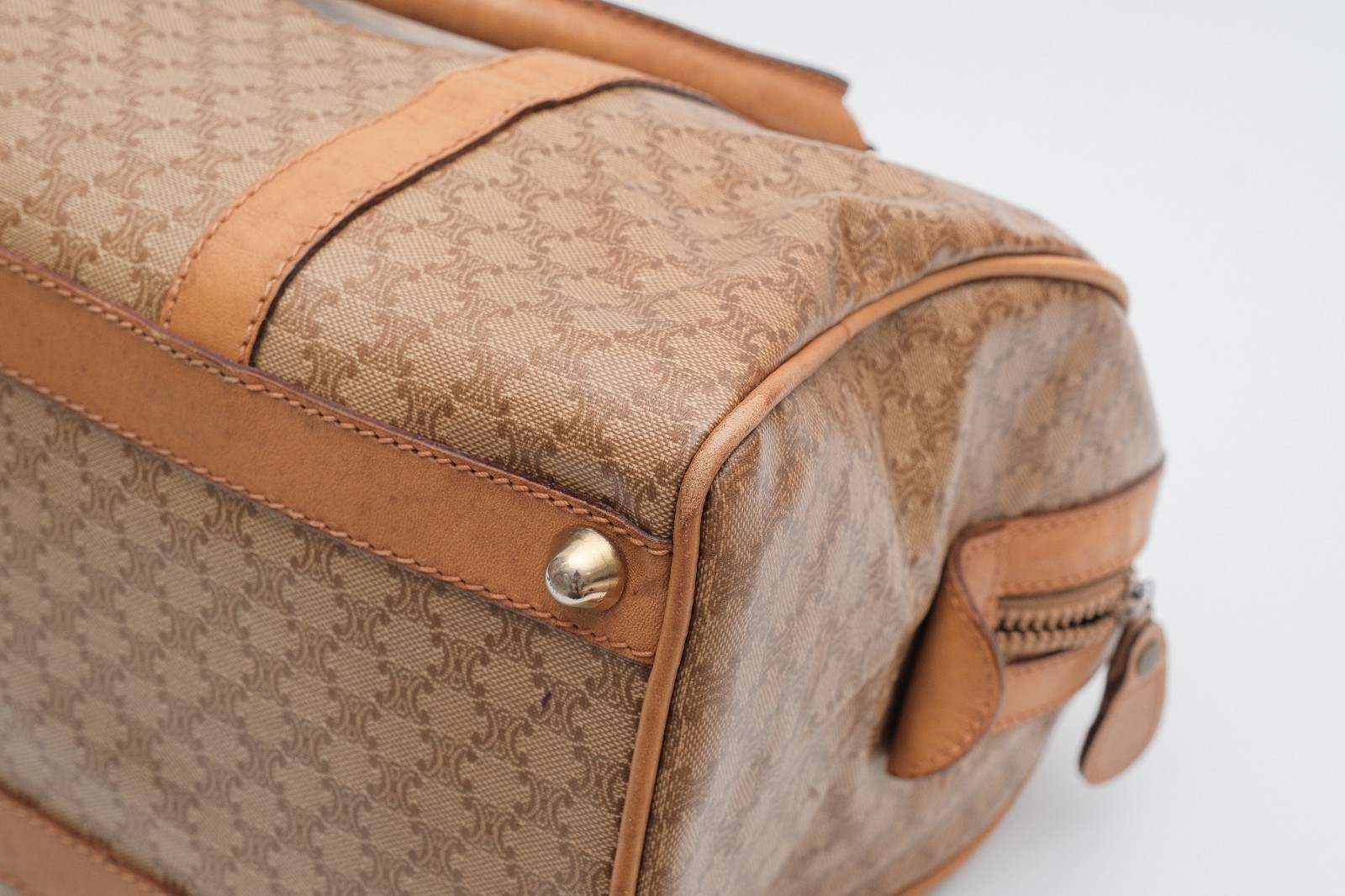 CELINE Mini Boston Hand bag Purse Macadam Beige