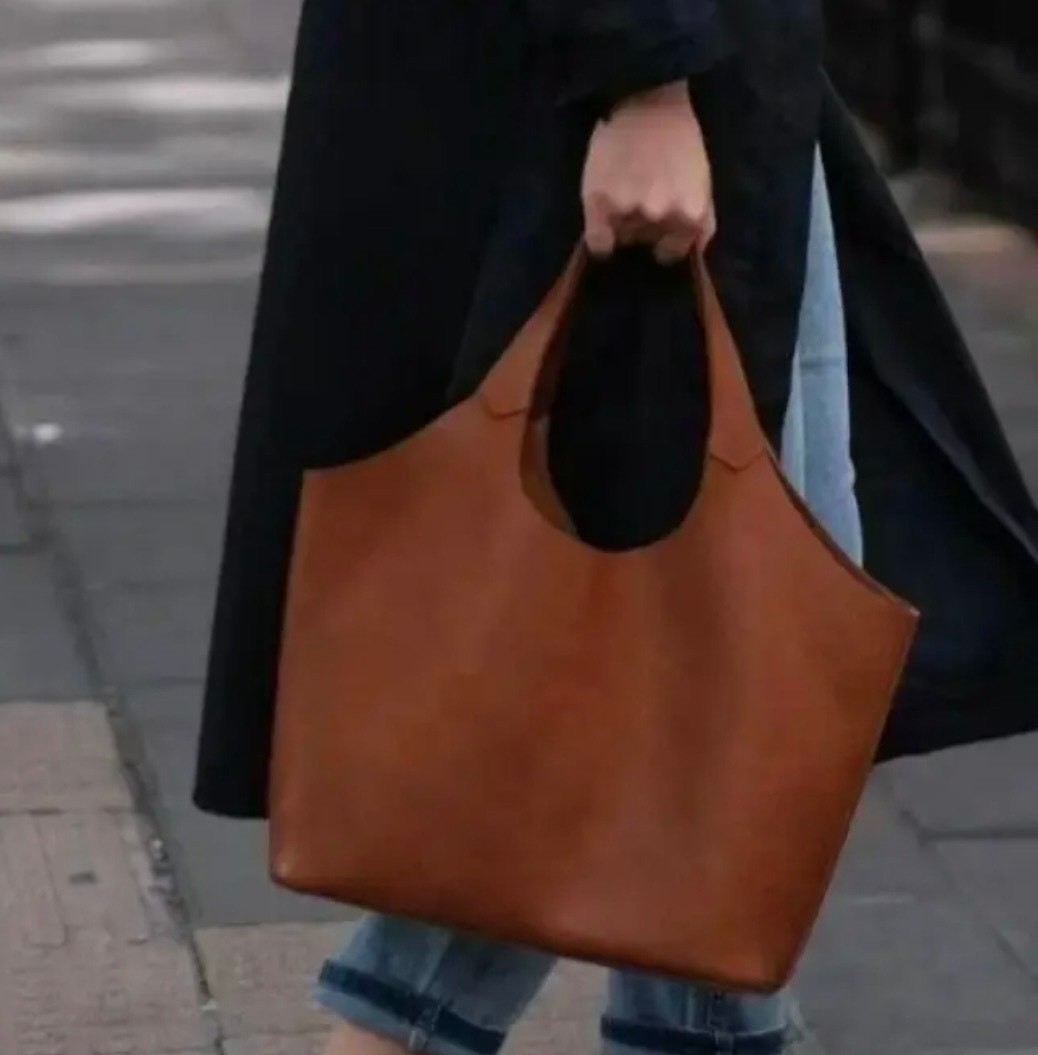 Tote Bag Women Brown Faux Leather Hangbag Shopper Shoulder Medium Size Capacity