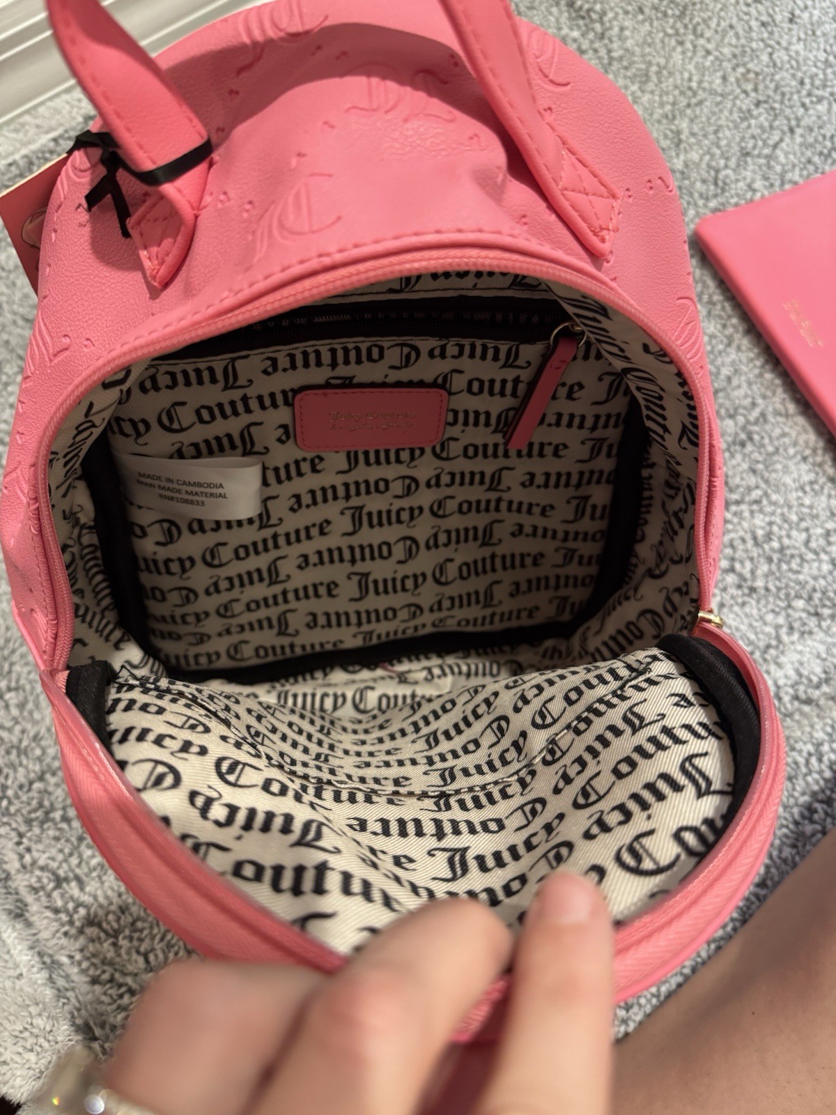Juicy Couture Pink Mini Backpack Logo Print Gold Hardware Zip w/ Removable Pouch