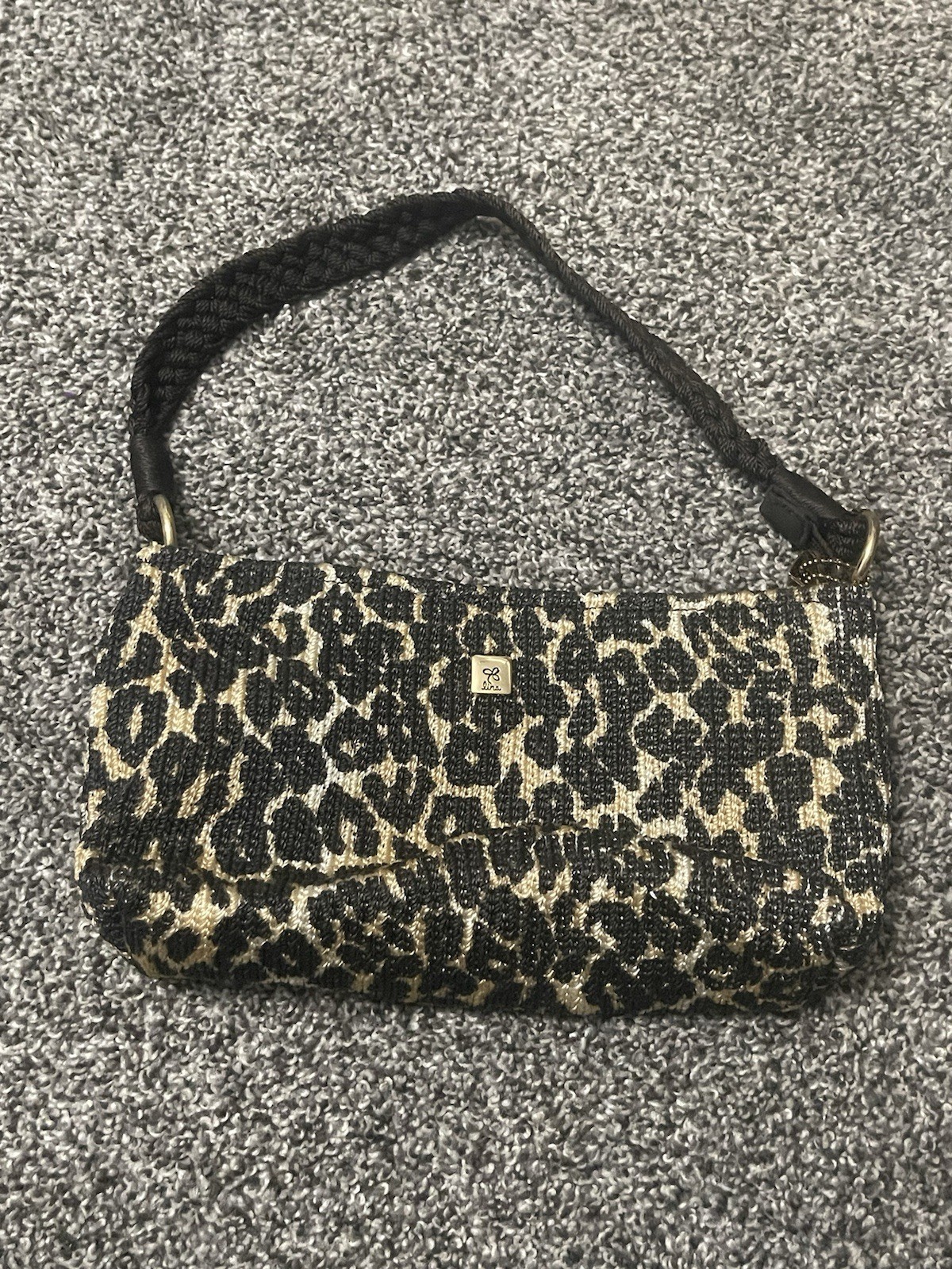 Lina Leopard Polyester Purse Handbag With Woven Shoulder Strap
