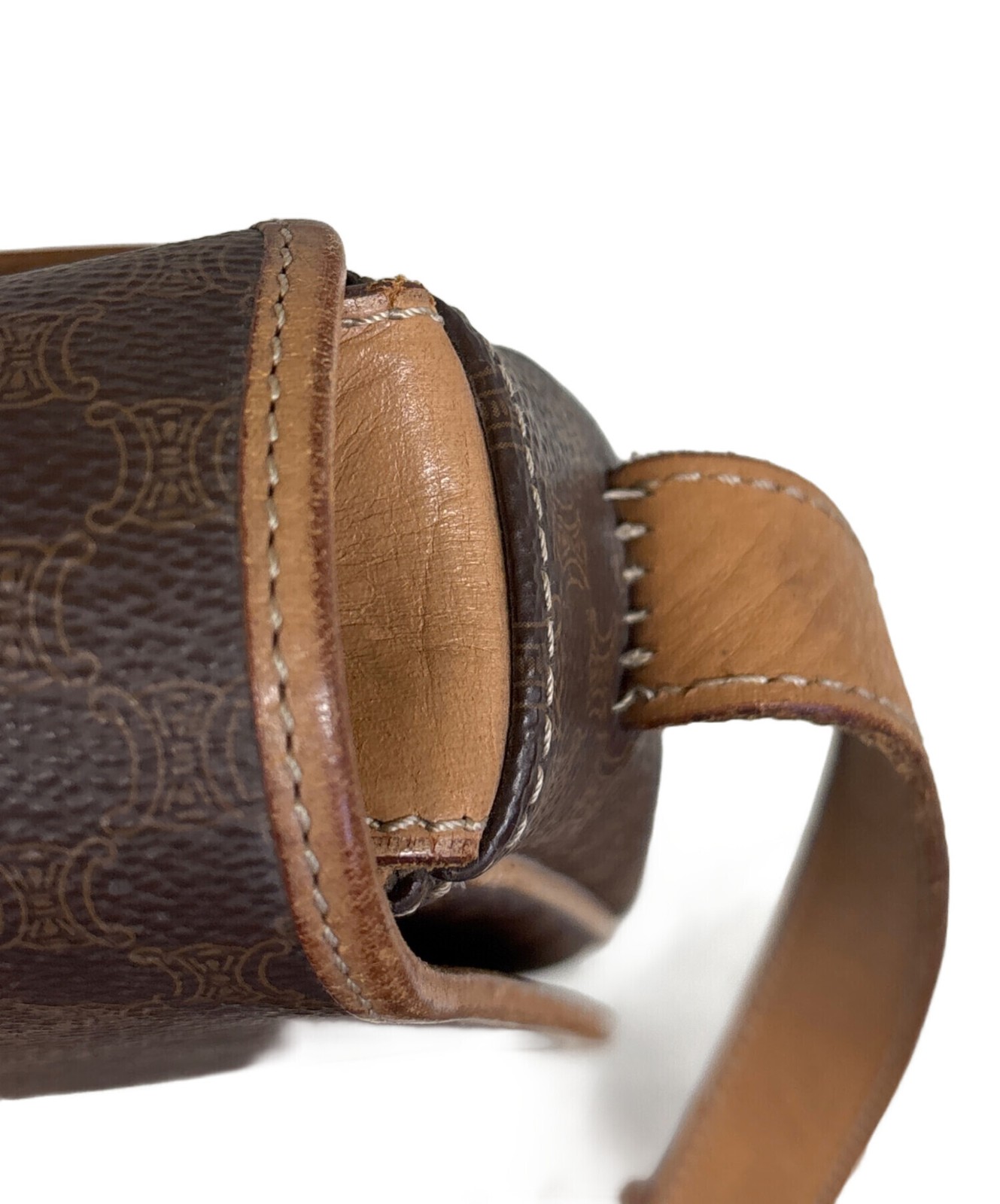 CELINE Macadam Brown Shoulder Bag M13 Women Crossbody Leather Vintage Style