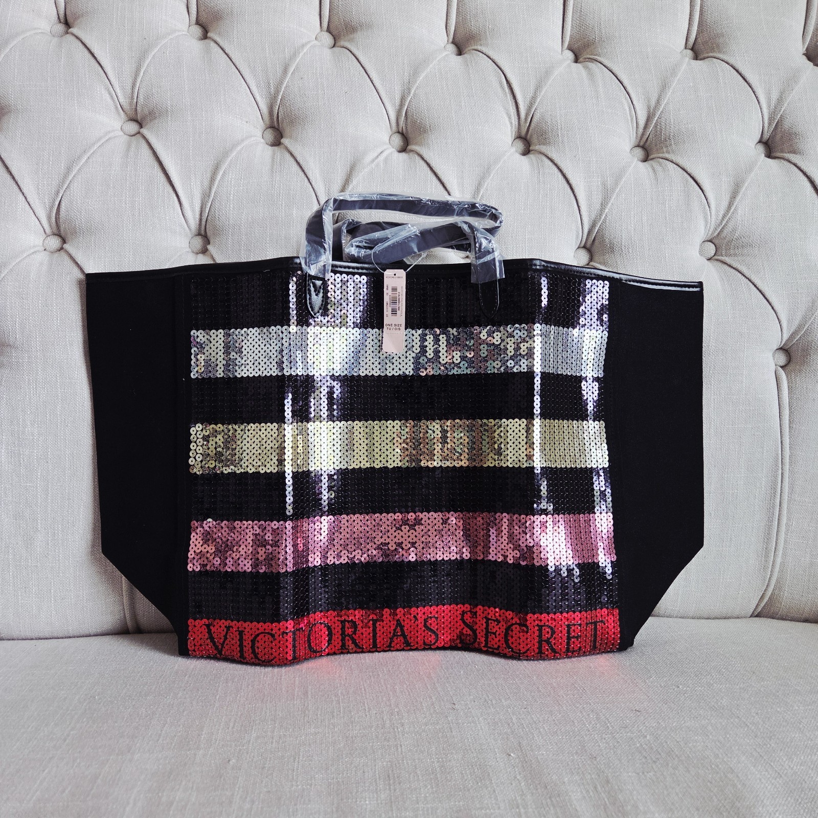 VICTORIA’S SECRET FIVE COLOR STRIPE SEQUIN WEEKENDER LIMITED TOTE BAG NWT